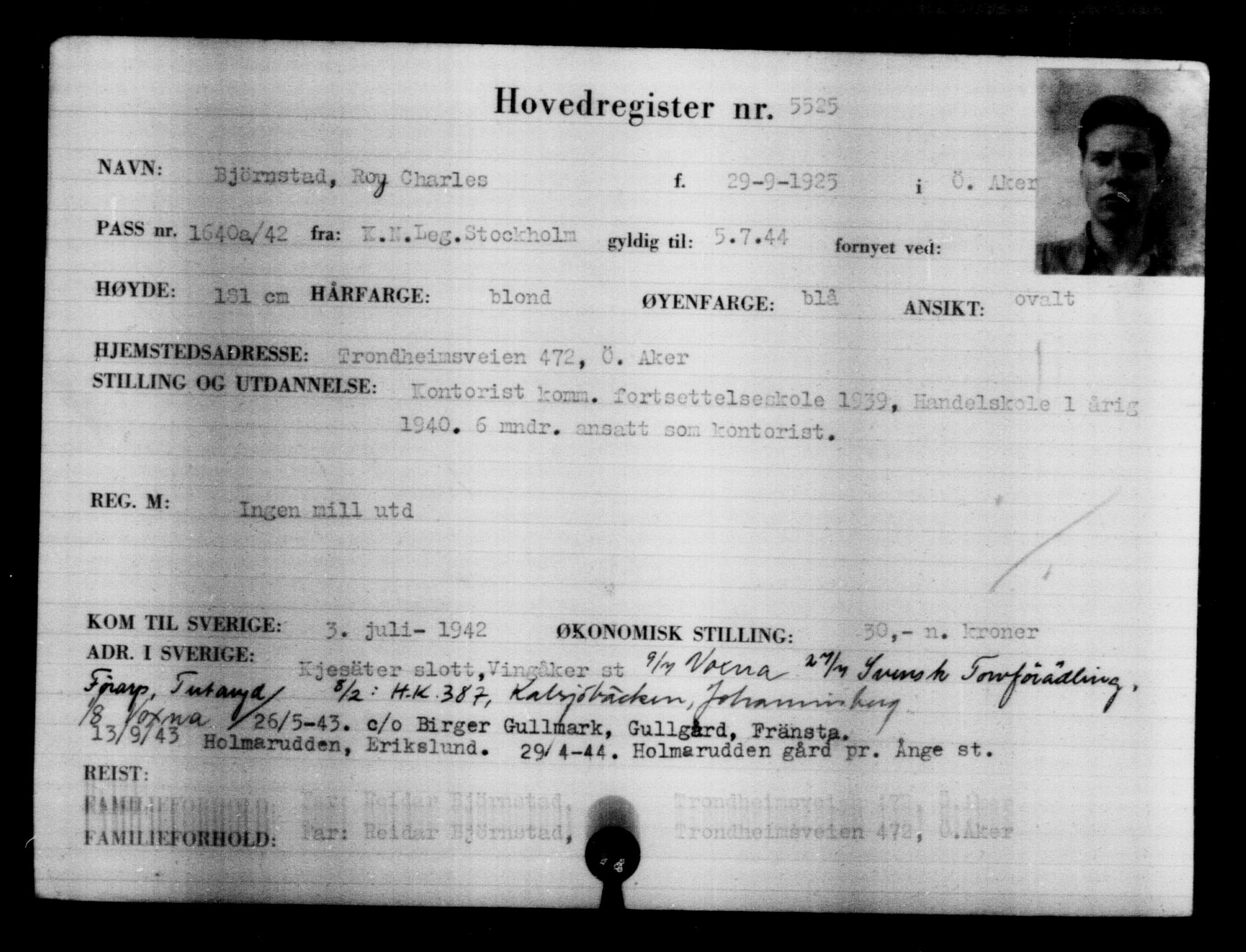 Utenriksstasjonene, Legasjonen i Stockholm, Flyktningkontoret, AV/RA-S-6753/V/Va/L0004: Kjesäterkartoteket, flyktninger med registreringsnr. 3496-6610, 1940-1945, s. 2346