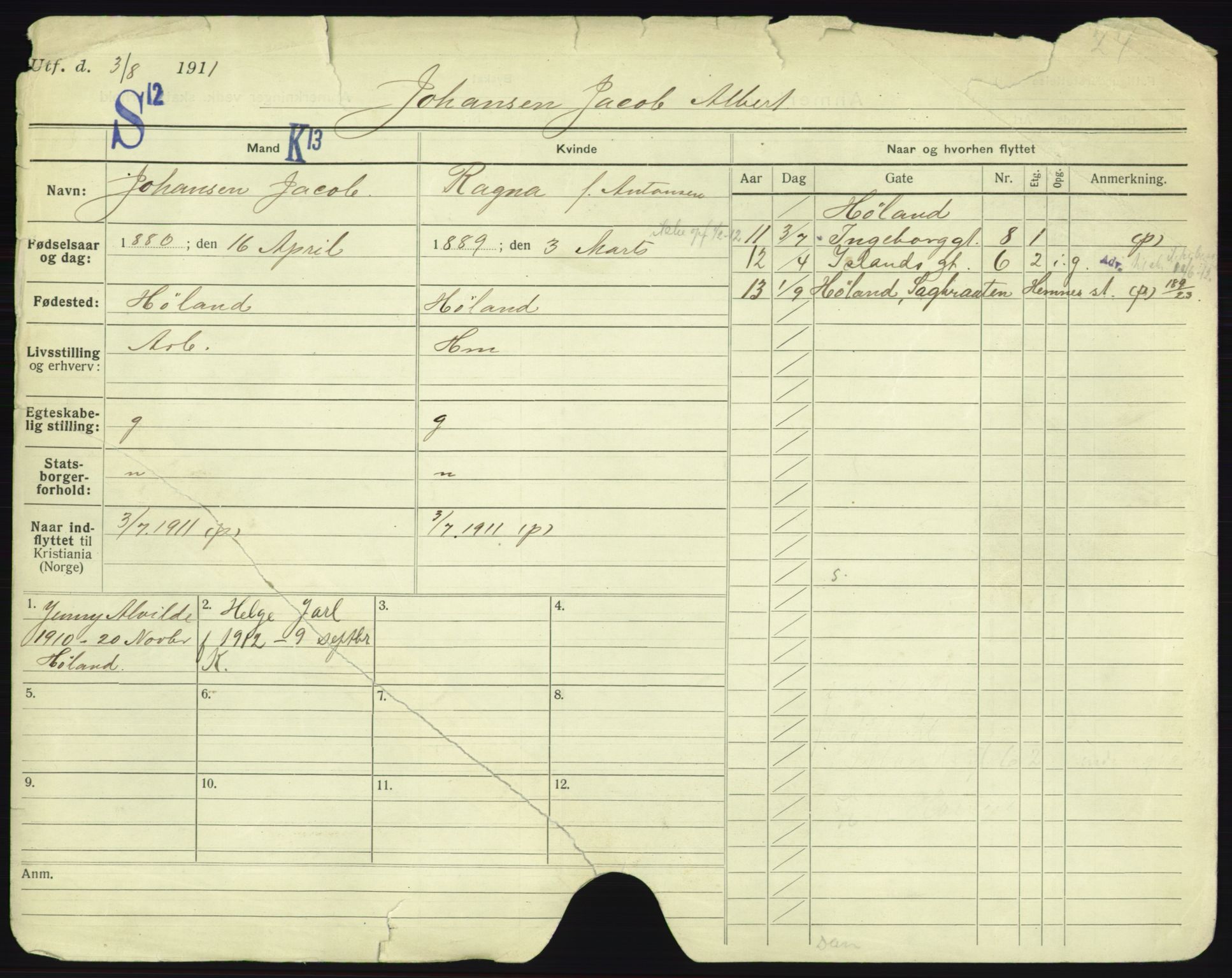 Oslo folkeregister, Registerkort, AV/SAO-A-11715/F/Fa/Fac/L0005: Menn, 1906-1914, s. 554a