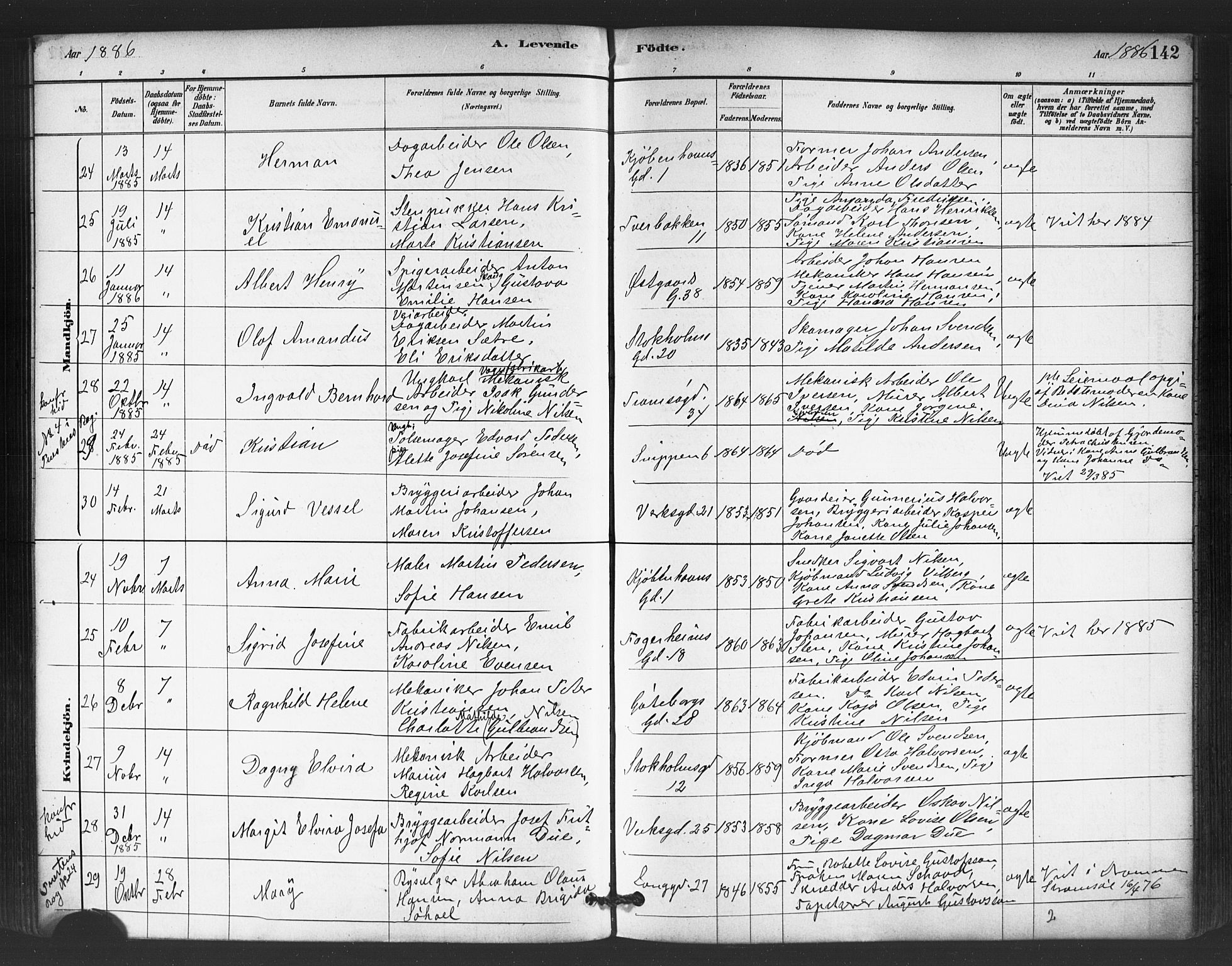 Petrus prestekontor Kirkebøker, AV/SAO-A-10872/G/Ga/L0001: Klokkerbok nr. 1, 1880-1887, s. 142