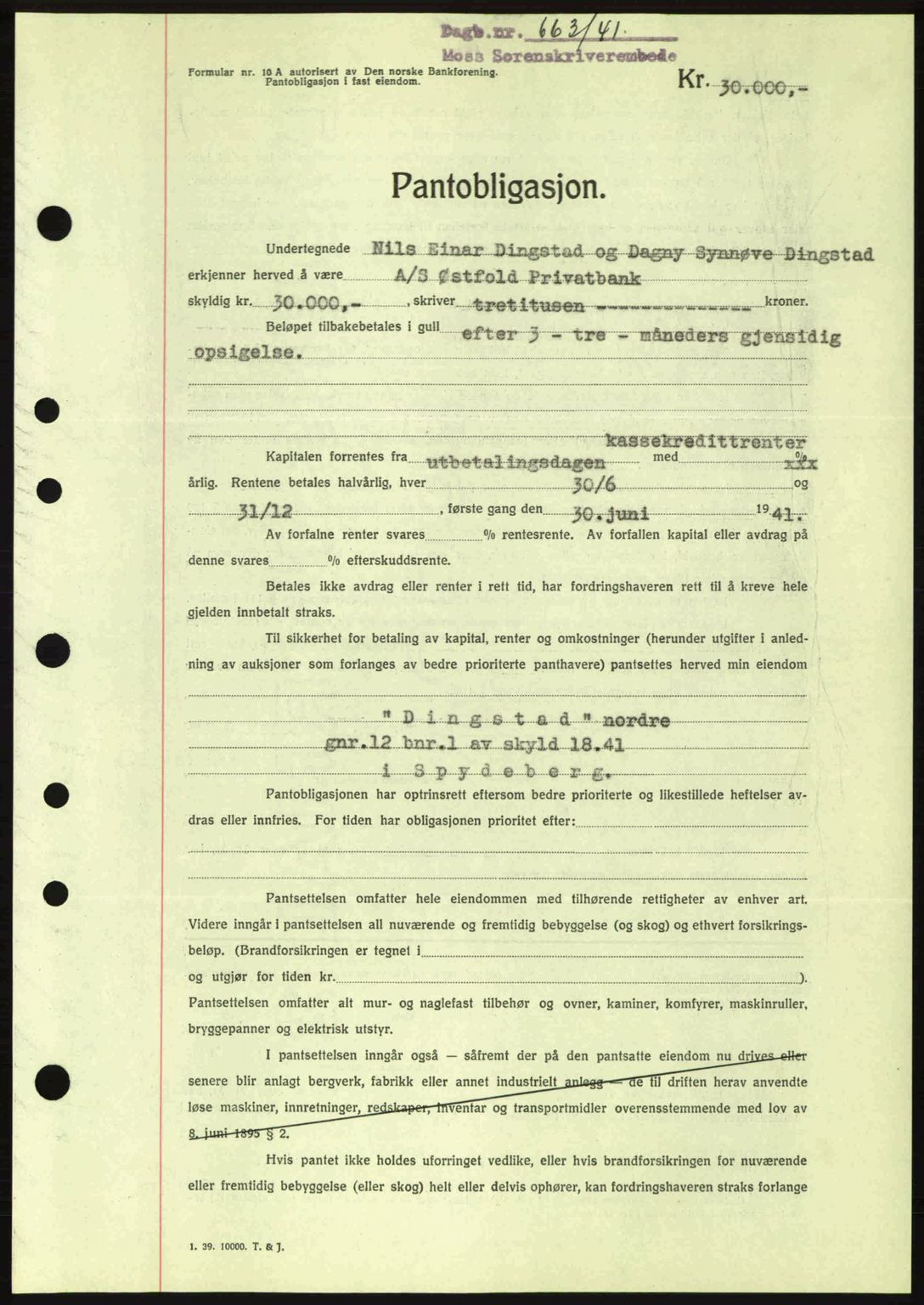 Moss sorenskriveri, SAO/A-10168: Pantebok nr. B10, 1940-1941, Dagboknr: 663/1941