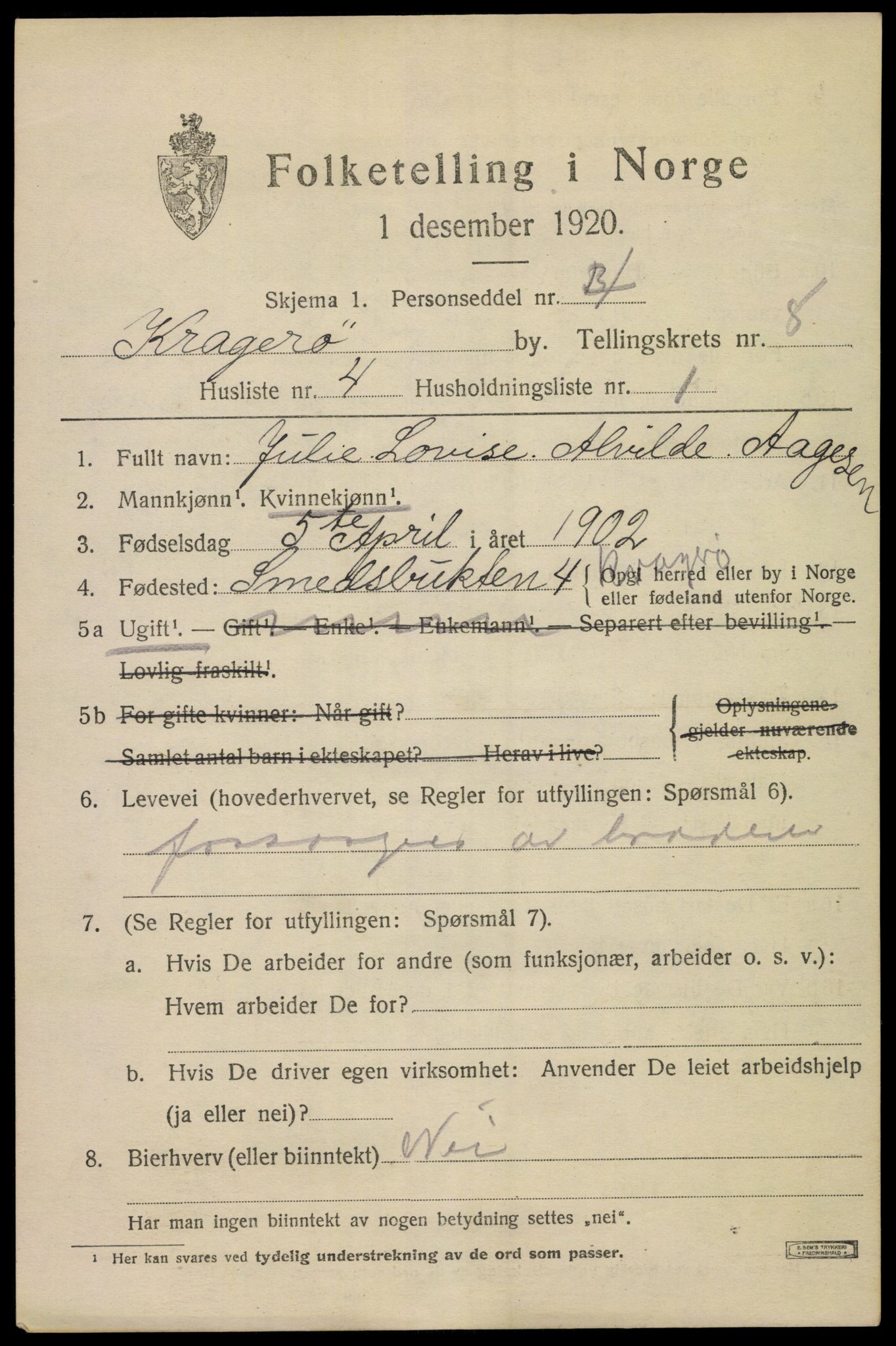 SAKO, Folketelling 1920 for 0801 Kragerø kjøpstad, 1920, s. 11129