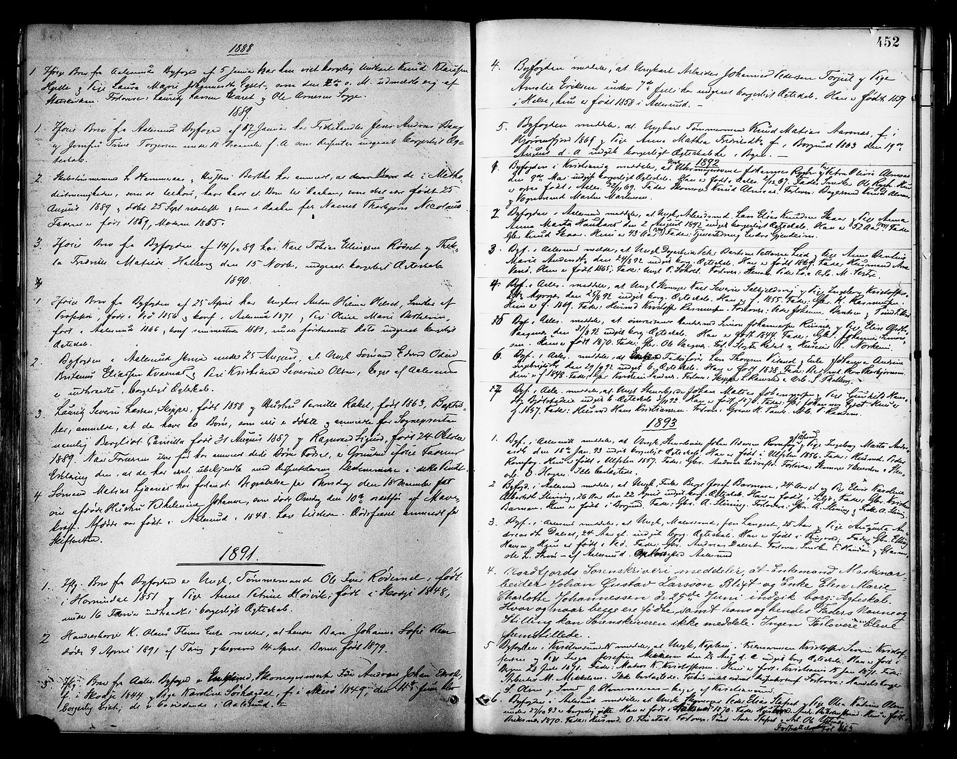 Ministerialprotokoller, klokkerbøker og fødselsregistre - Møre og Romsdal, AV/SAT-A-1454/529/L0455: Ministerialbok nr. 529A05, 1885-1893, s. 452