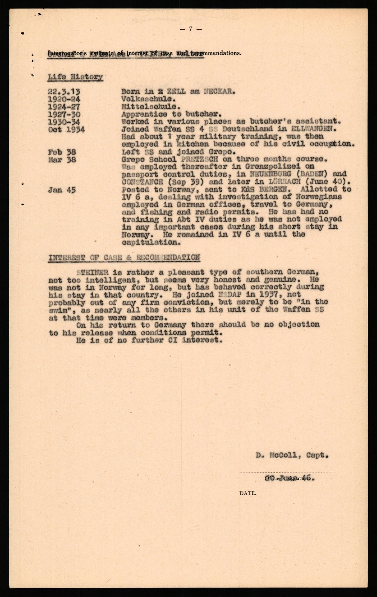 Forsvaret, Forsvarets overkommando II, AV/RA-RAFA-3915/D/Db/L0032: CI Questionaires. Tyske okkupasjonsstyrker i Norge. Tyskere., 1945-1946, s. 454