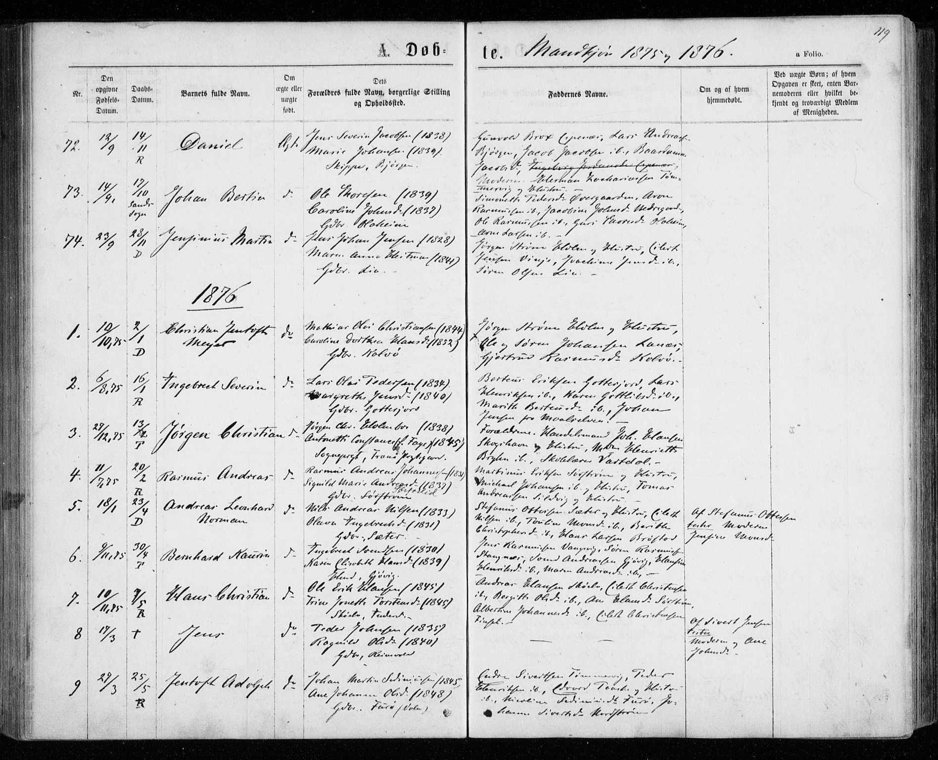 Tranøy sokneprestkontor, AV/SATØ-S-1313/I/Ia/Iaa/L0008kirke: Ministerialbok nr. 8, 1867-1877, s. 119