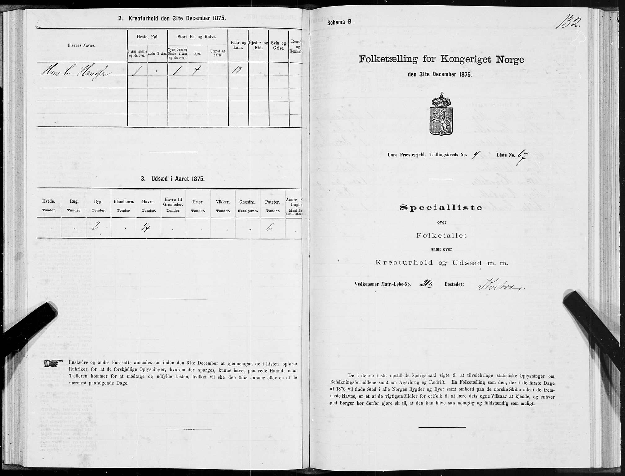 SAT, Folketelling 1875 for 1834P Lurøy prestegjeld, 1875, s. 3132