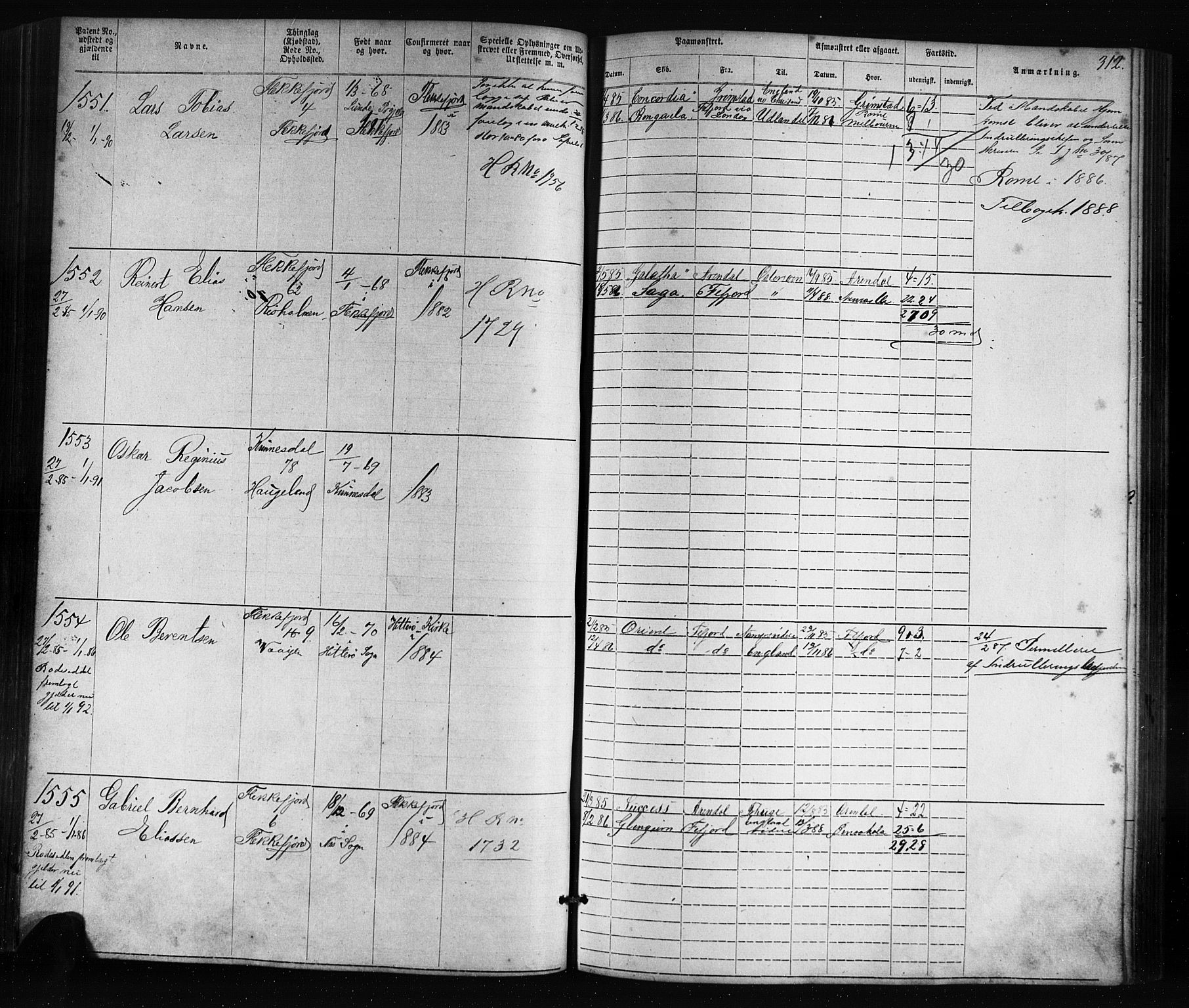 Flekkefjord mønstringskrets, SAK/2031-0018/F/Fa/L0005: Annotasjonsrulle nr 1-1915 med register, Æ-2, 1868-1896, s. 337