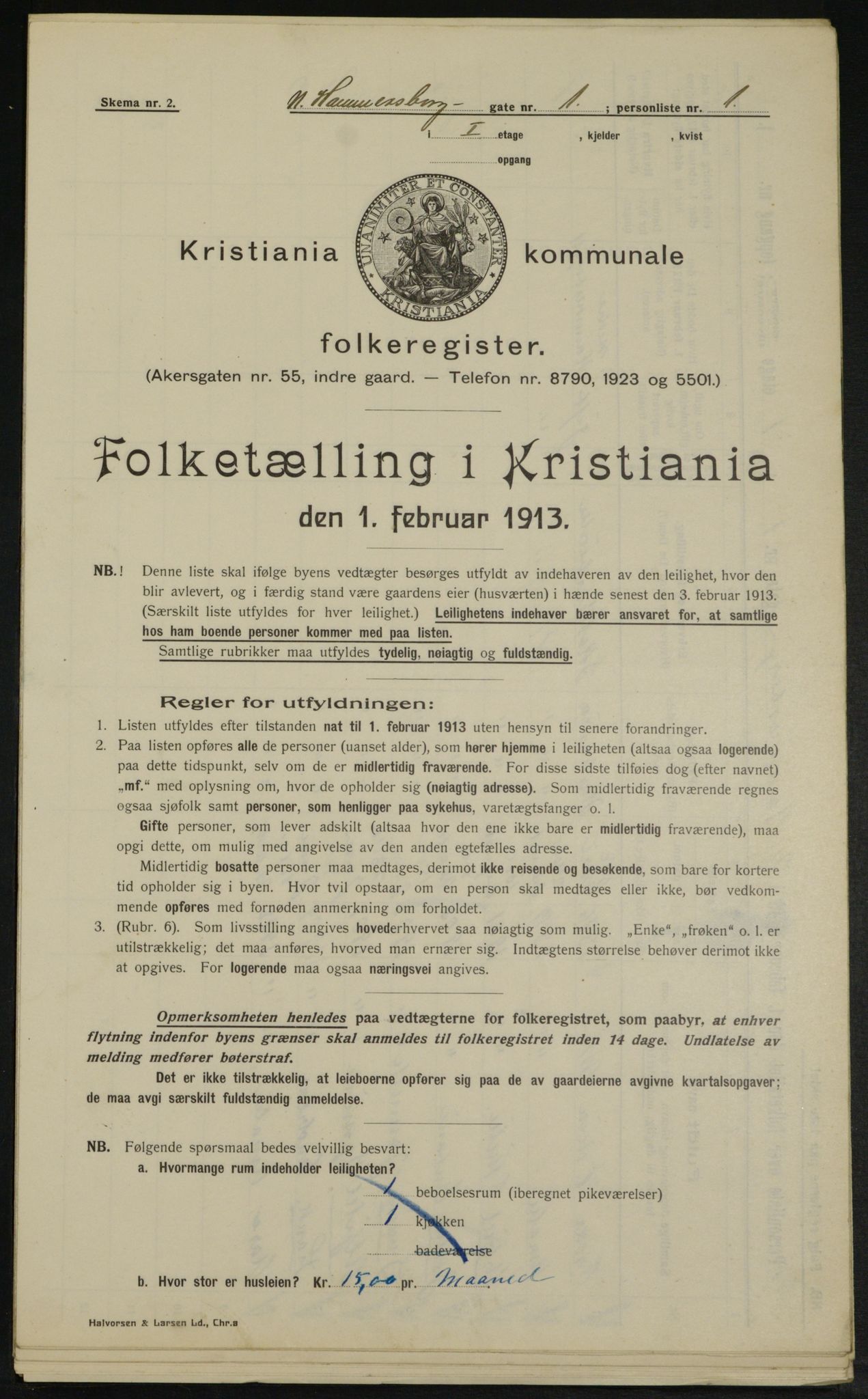 OBA, Kommunal folketelling 1.2.1913 for Kristiania, 1913, s. 69147