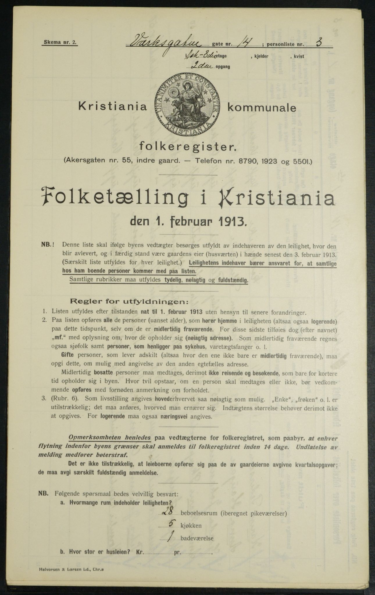 OBA, Kommunal folketelling 1.2.1913 for Kristiania, 1913, s. 121868