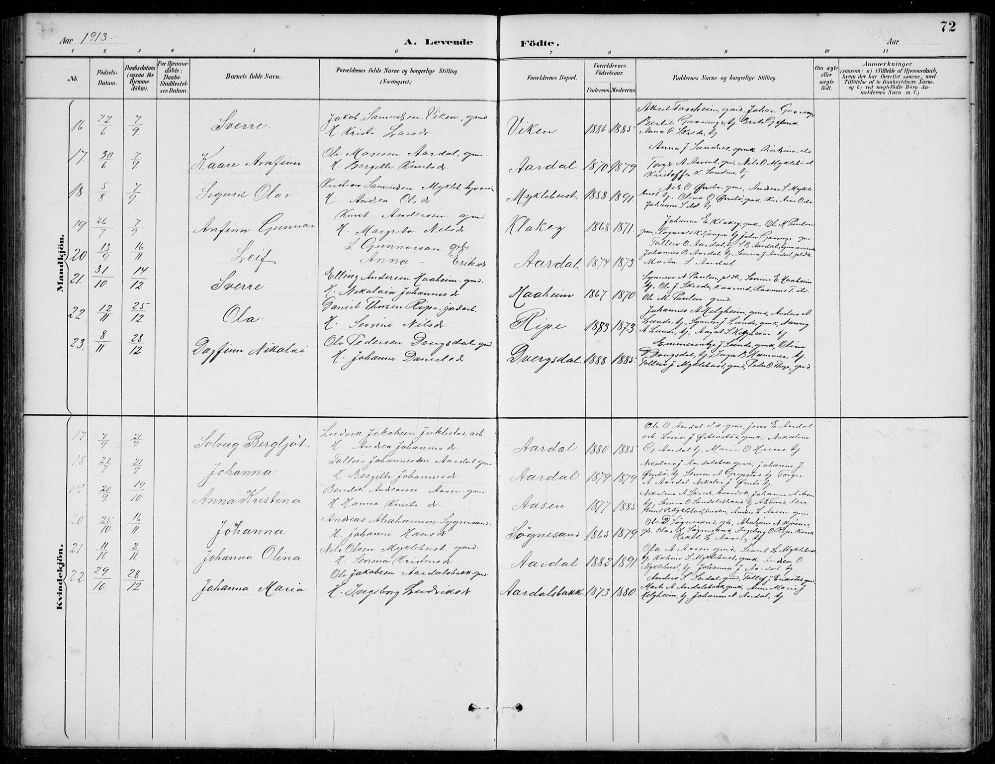 Jølster sokneprestembete, AV/SAB-A-80701/H/Hab/Habb/L0002: Klokkerbok nr. B 2, 1887-1920, s. 72