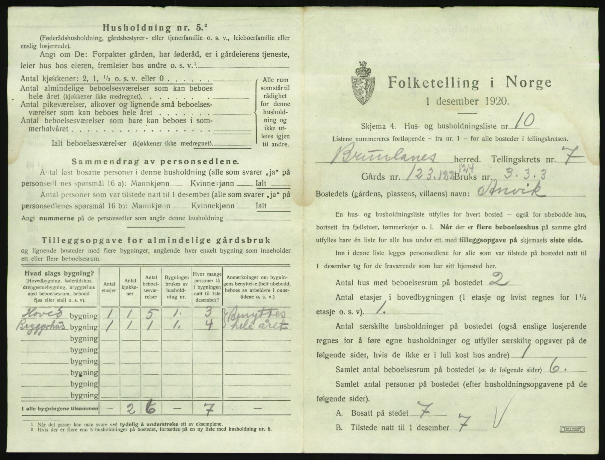 SAKO, Folketelling 1920 for 0726 Brunlanes herred, 1920, s. 941