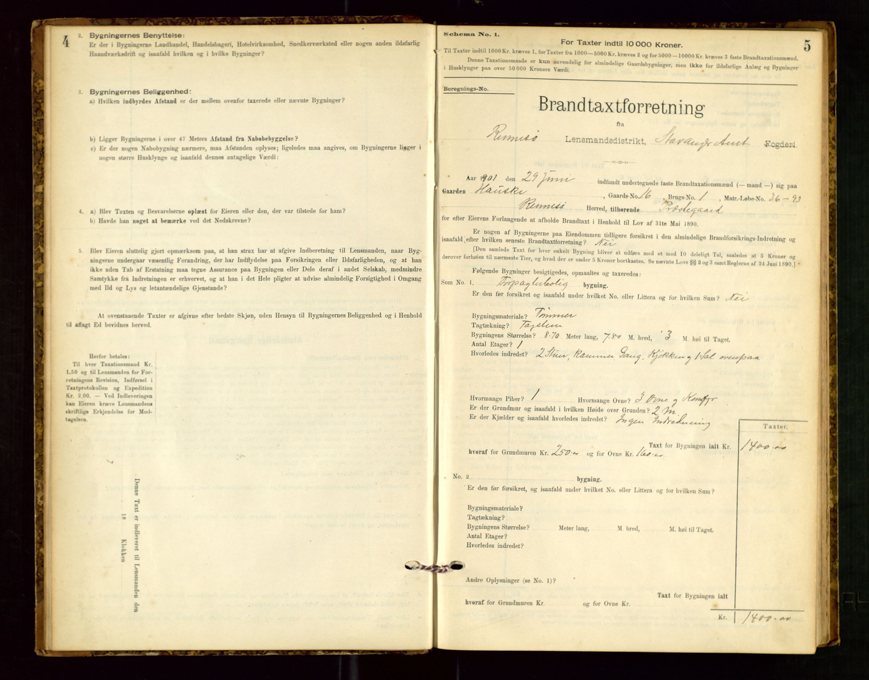 Rennesøy lensmannskontor, SAST/A-100165/Gob/L0001: Branntakstprotokoll - skjematakst, 1900-1956, s. 4-5