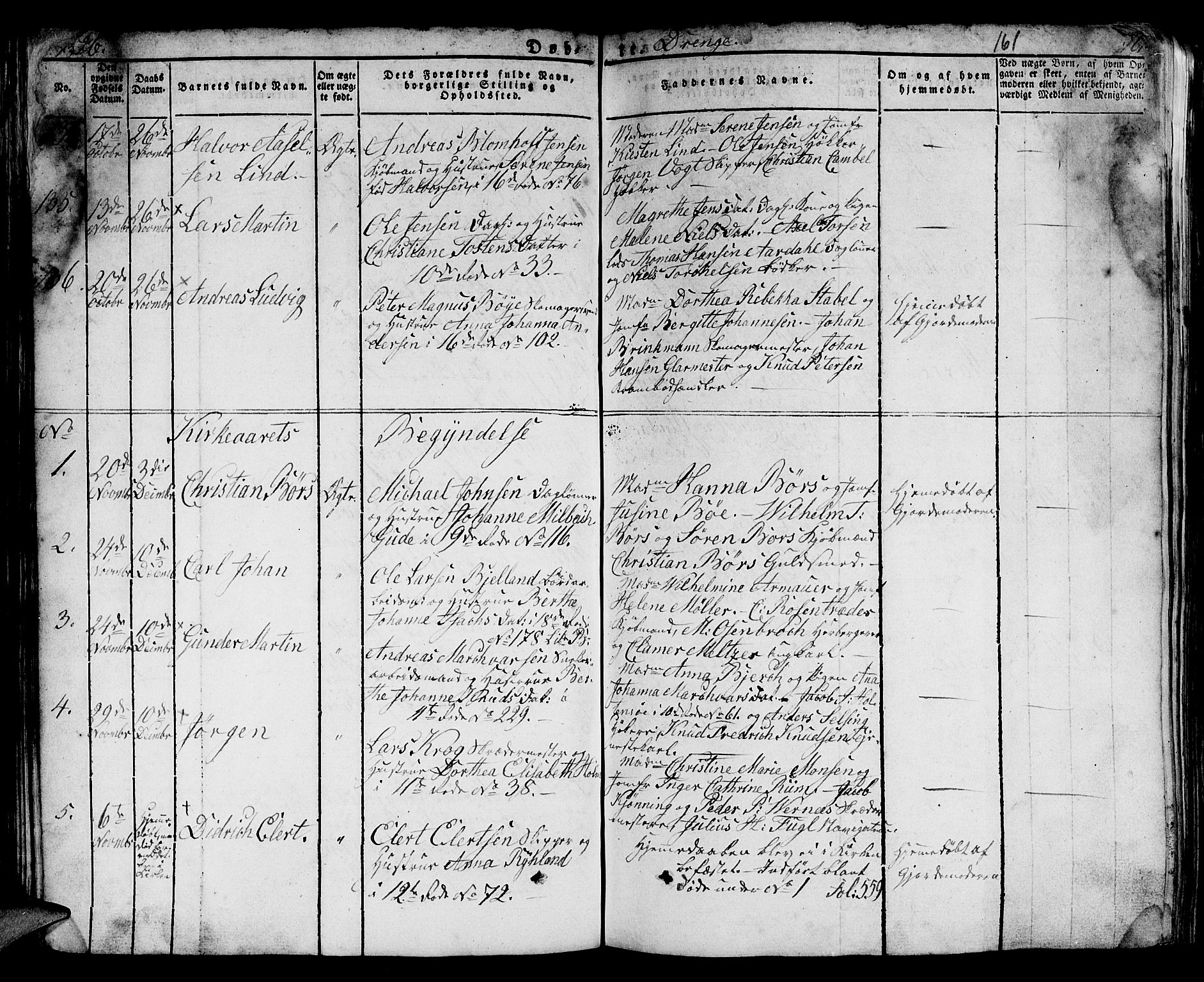 Domkirken sokneprestembete, AV/SAB-A-74801/H/Hab/L0005: Klokkerbok nr. A 5, 1821-1830, s. 161
