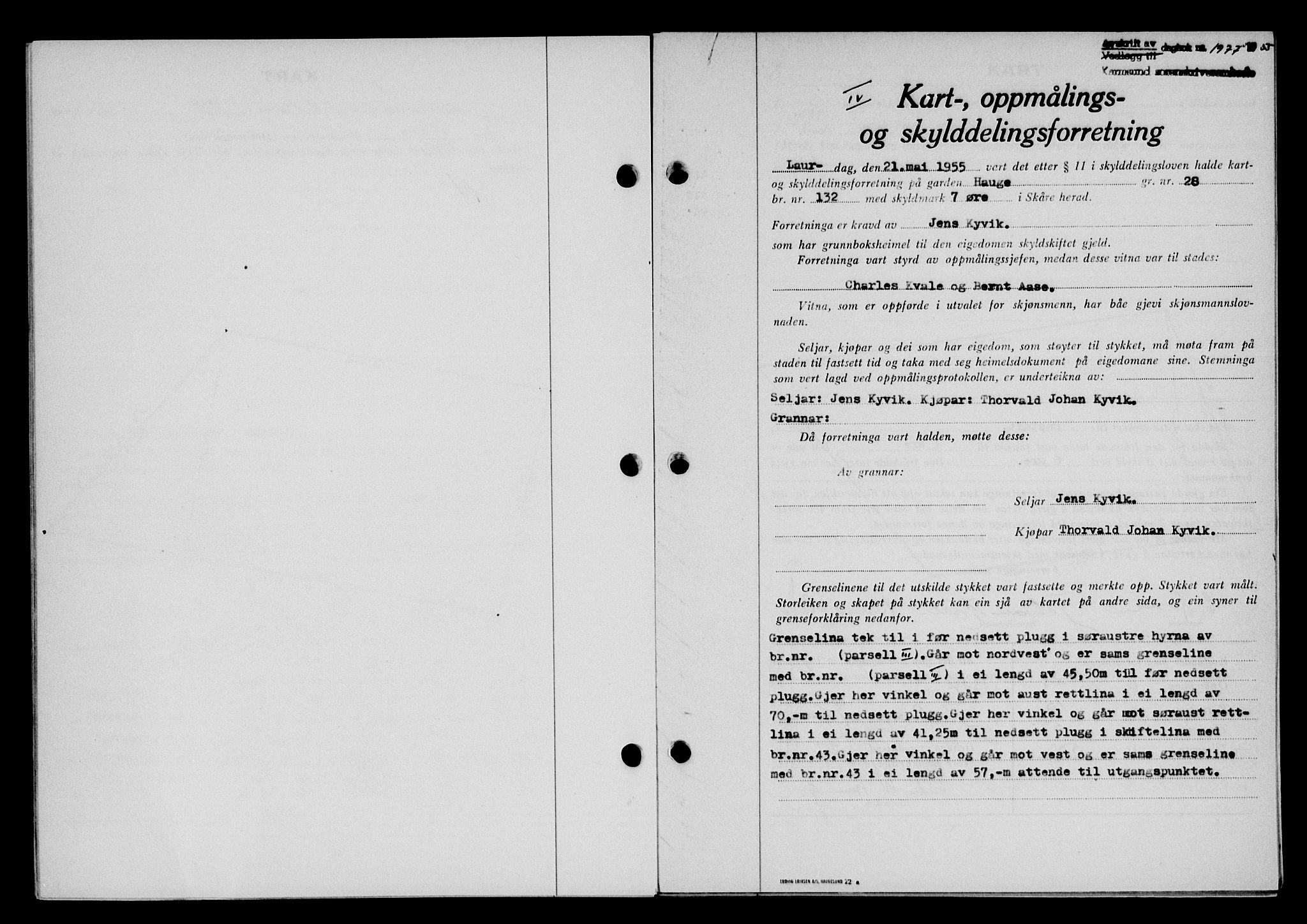 Karmsund sorenskriveri, SAST/A-100311/01/II/IIB/L0116: Pantebok nr. 96A, 1955-1955, Dagboknr: 1977/1955