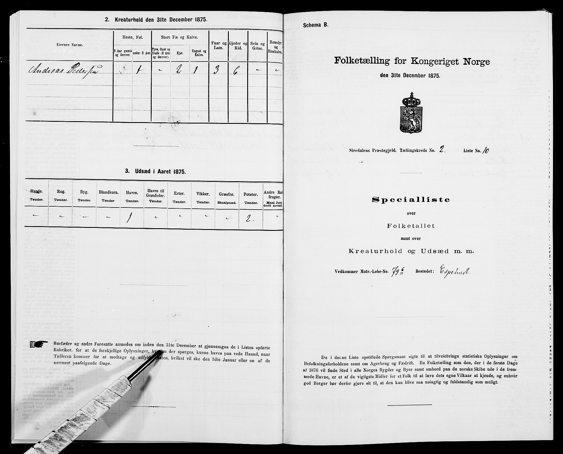 SAK, Folketelling 1875 for 1046P Sirdal prestegjeld, 1875, s. 156