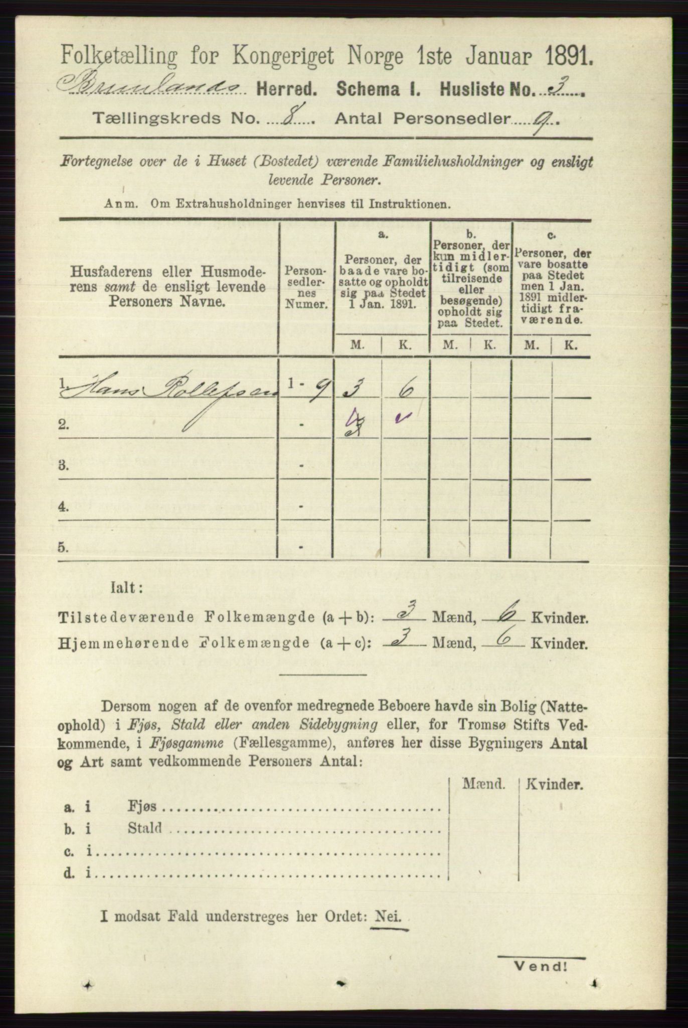 RA, Folketelling 1891 for 0726 Brunlanes herred, 1891, s. 3491