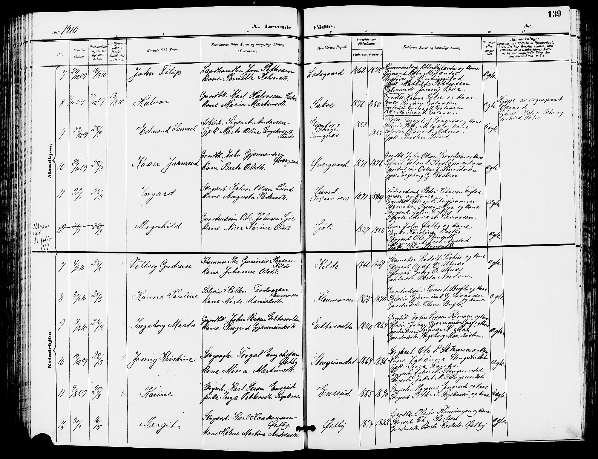 Trysil prestekontor, AV/SAH-PREST-046/H/Ha/Hab/L0006: Klokkerbok nr. 6, 1896-1912, s. 139