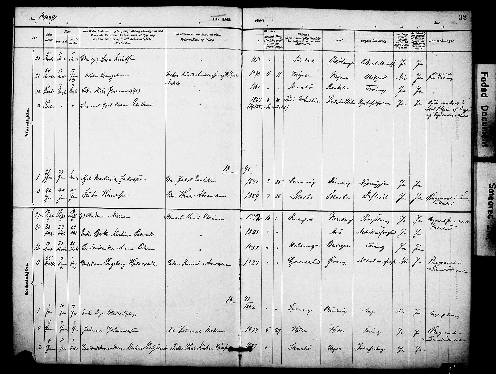 Skåtøy kirkebøker, AV/SAKO-A-304/F/Fa/L0004: Ministerialbok nr. I 4, 1884-1900, s. 32