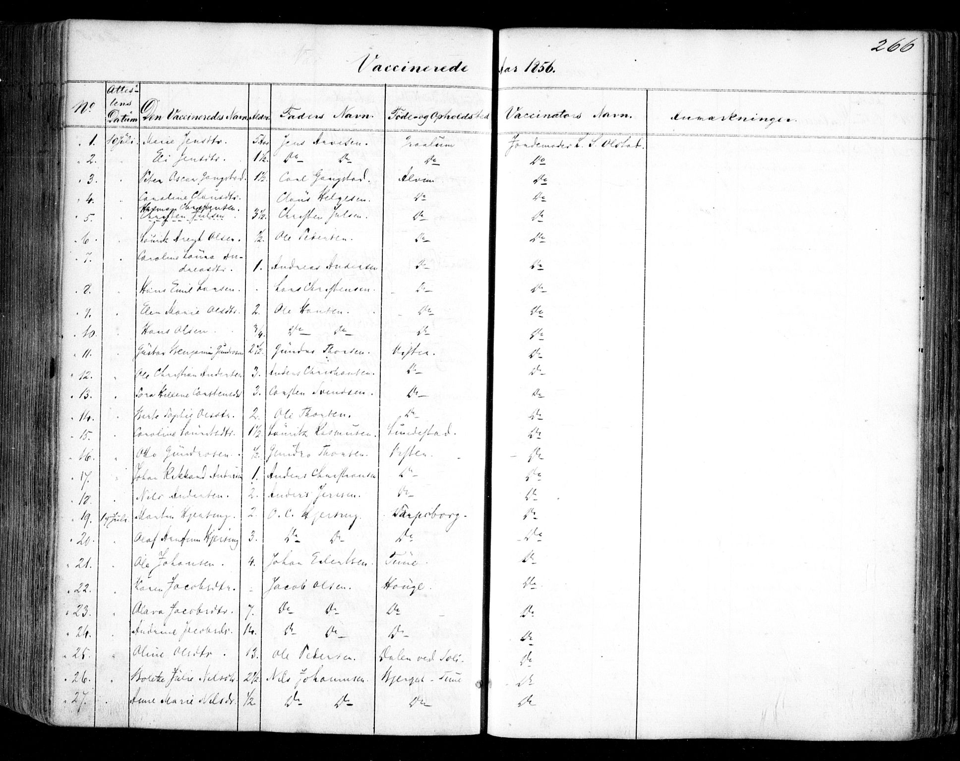 Tune prestekontor Kirkebøker, SAO/A-2007/F/Fa/L0012: Ministerialbok nr. 12, 1856-1859, s. 266