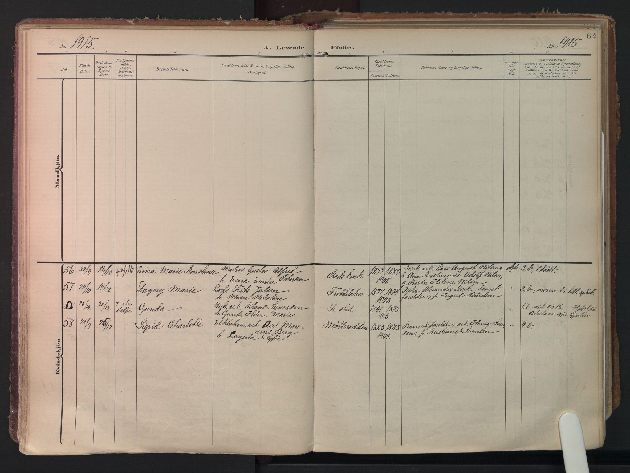 Kråkerøy prestekontor Kirkebøker, AV/SAO-A-10912/F/Fa/L0003: Ministerialbok nr. 3, 1908-1937, s. 64