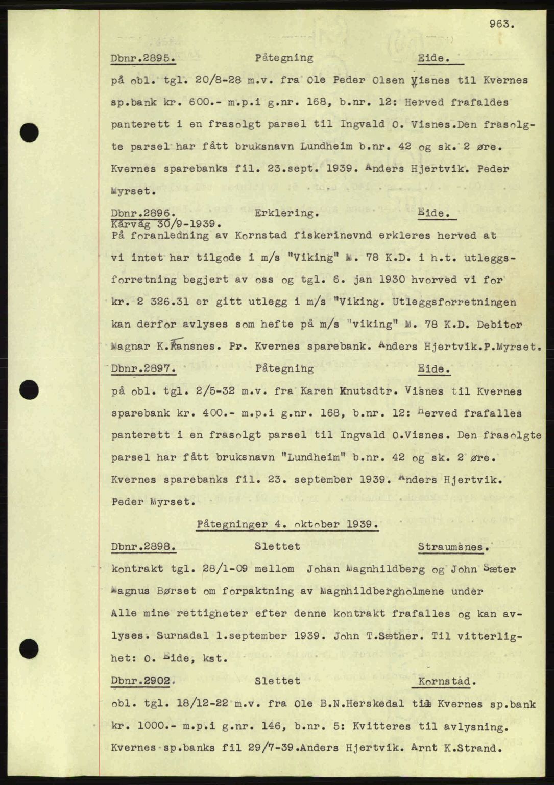 Nordmøre sorenskriveri, SAT/A-4132/1/2/2Ca: Pantebok nr. C80, 1936-1939, Dagboknr: 2895/1939