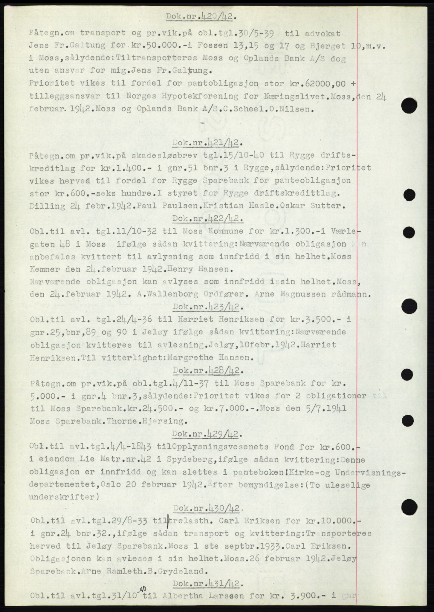Moss sorenskriveri, SAO/A-10168: Pantebok nr. C10, 1938-1950, Dagboknr: 420/1942
