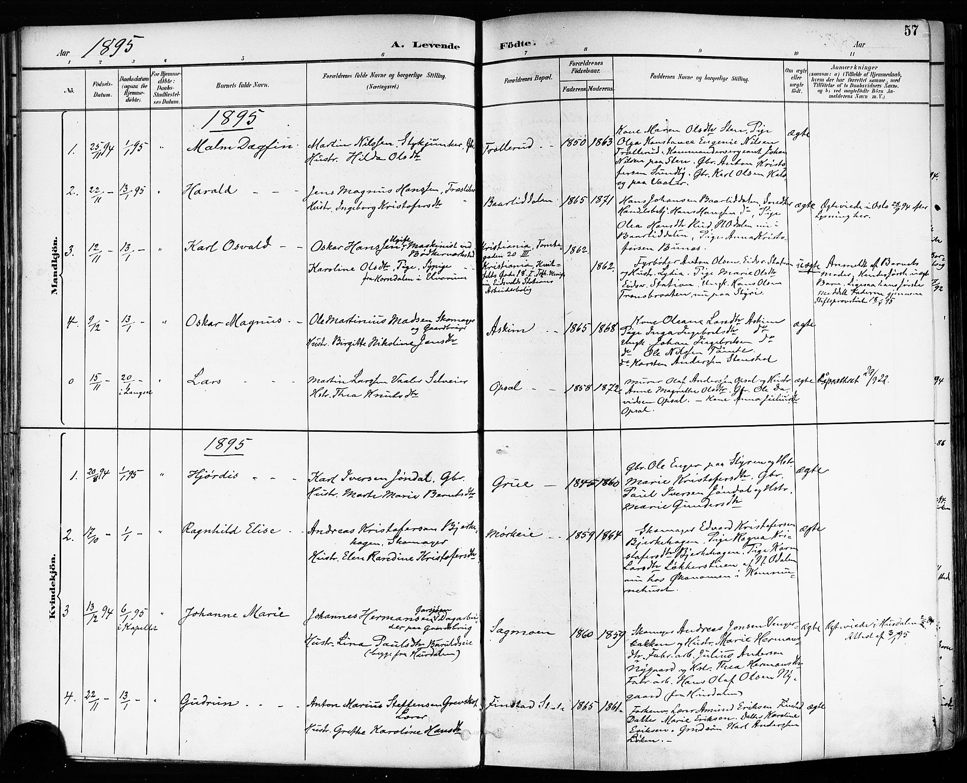 Eidsvoll prestekontor Kirkebøker, AV/SAO-A-10888/F/Fa/L0004: Ministerialbok nr. I 4, 1891-1900, s. 57