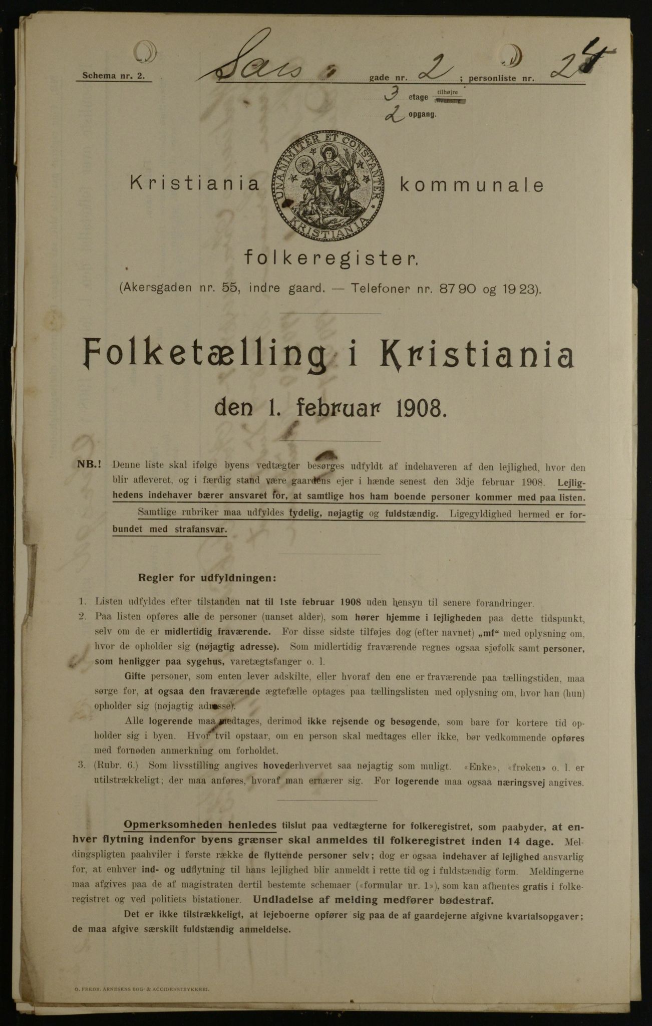 OBA, Kommunal folketelling 1.2.1908 for Kristiania kjøpstad, 1908, s. 80443