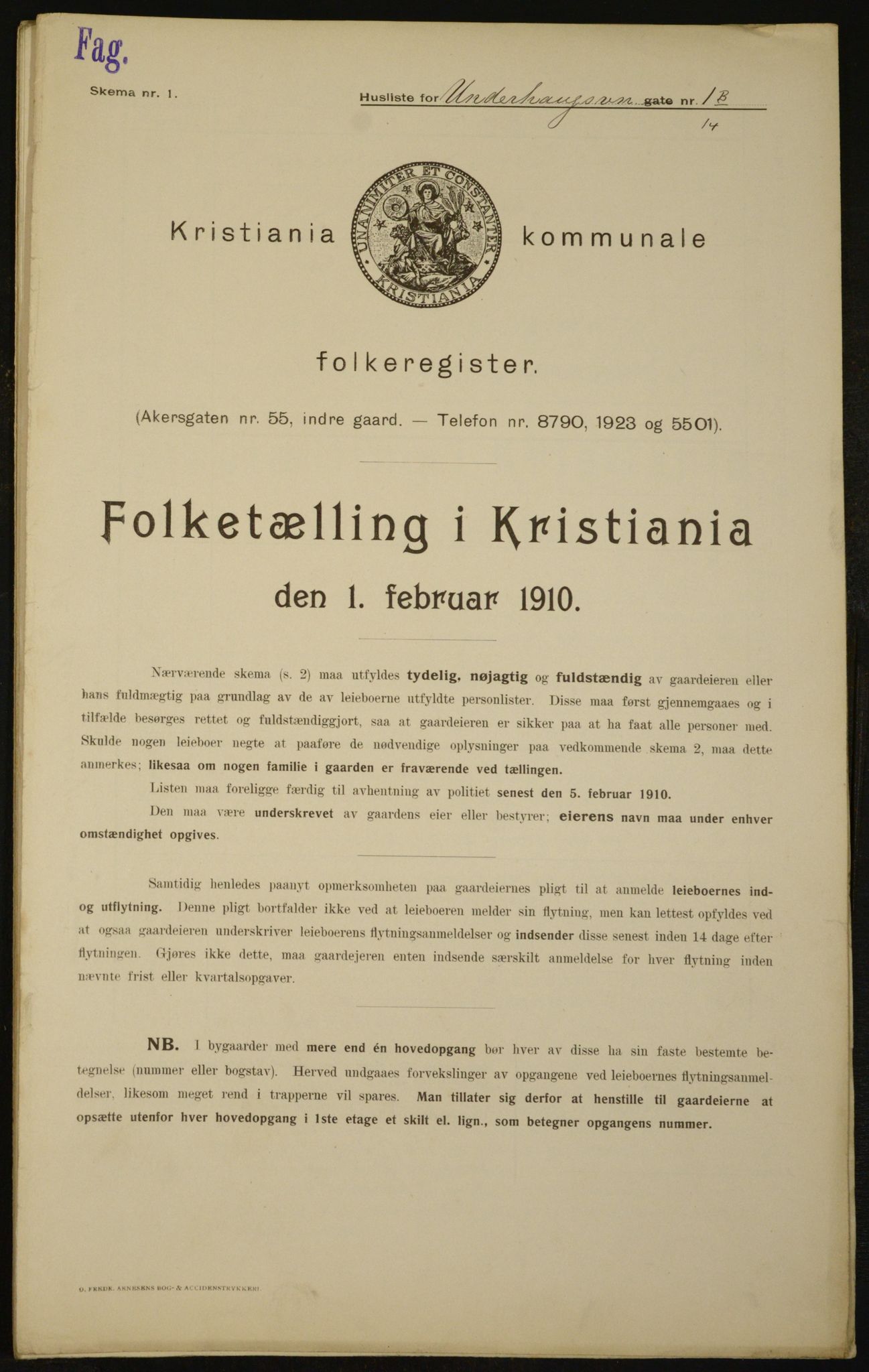 OBA, Kommunal folketelling 1.2.1910 for Kristiania, 1910, s. 113499