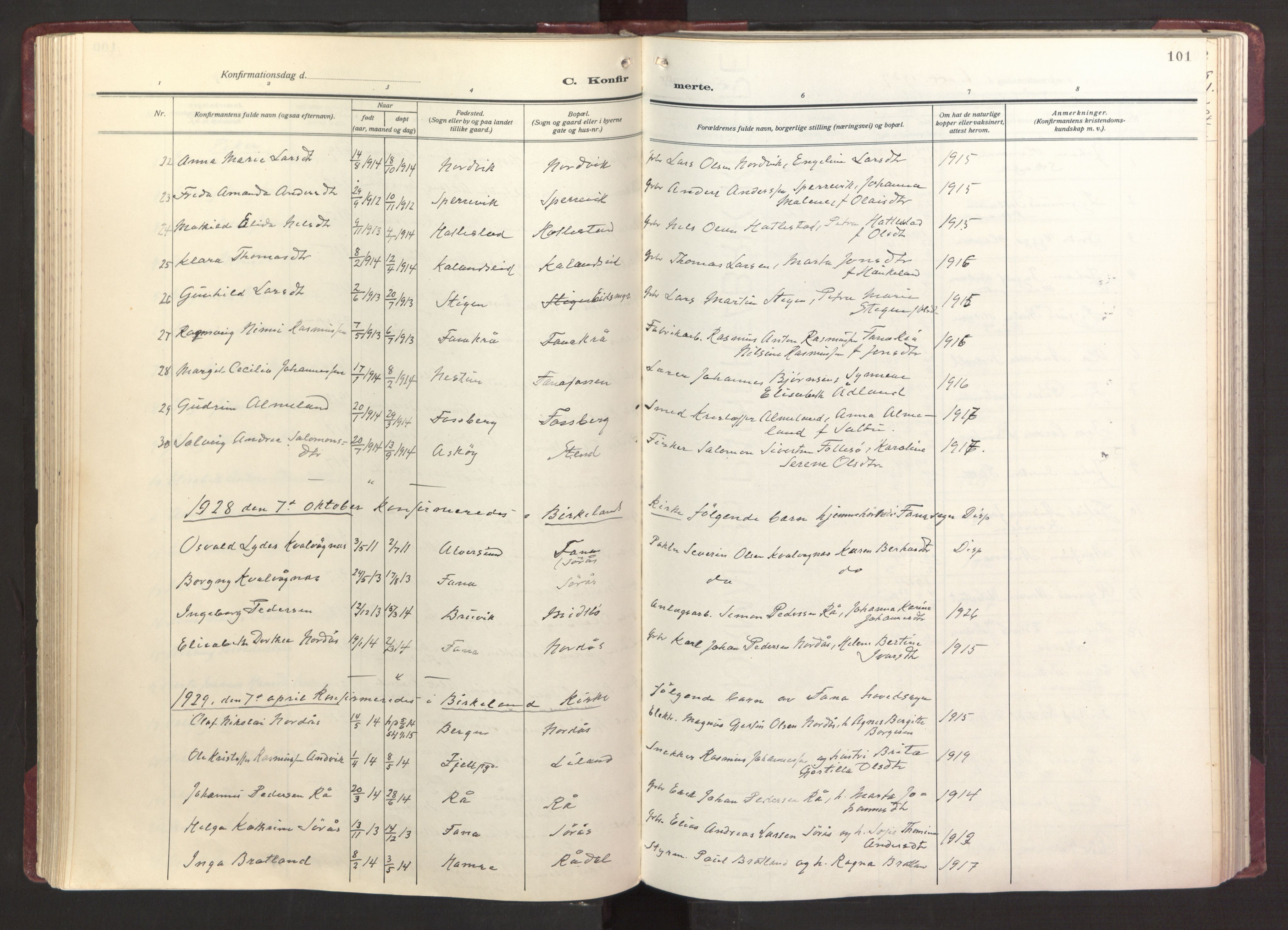 Fana Sokneprestembete, AV/SAB-A-75101/H/Haa/Haab/L0006: Ministerialbok nr. B 6, 1923-1967, s. 101