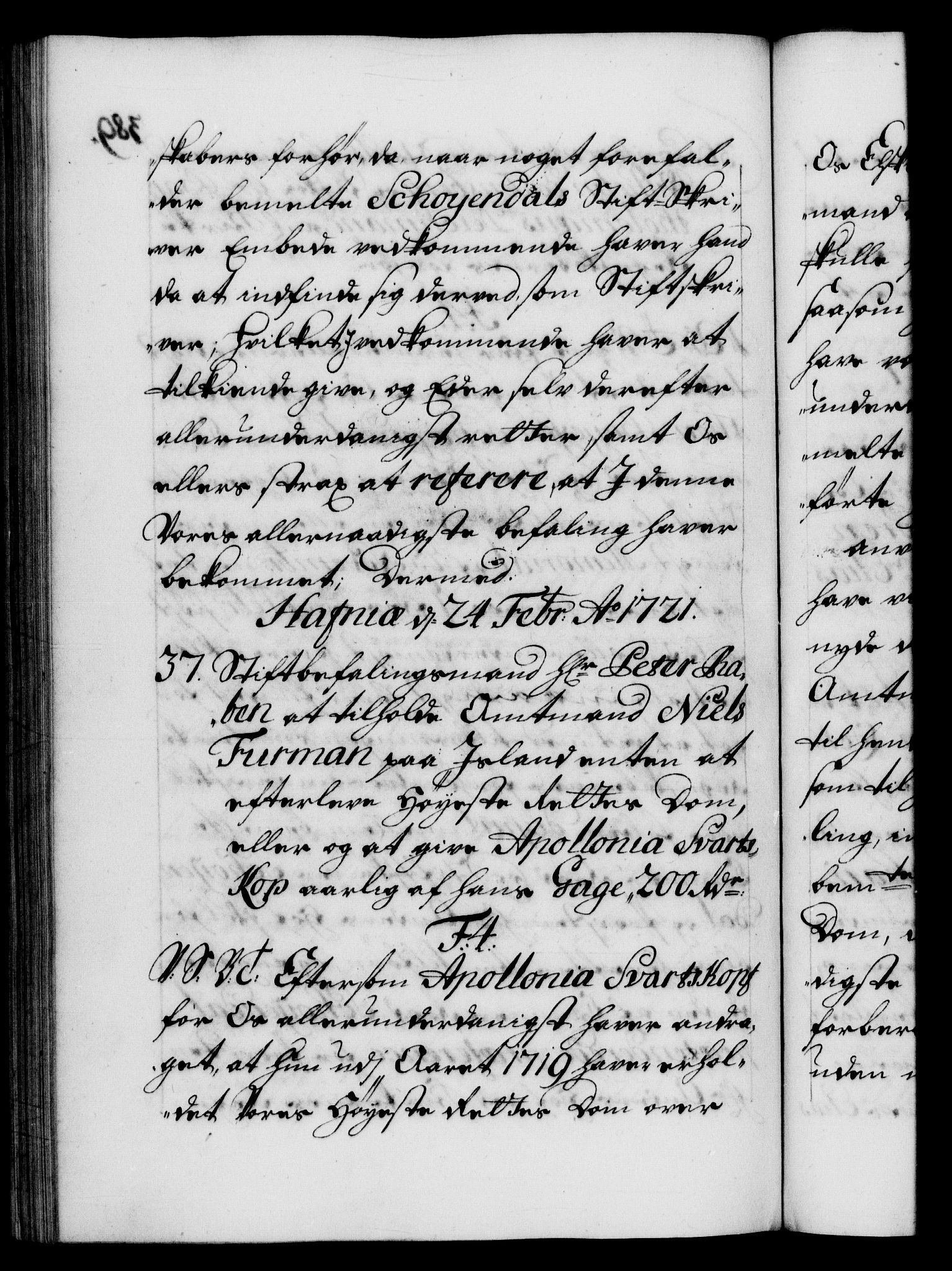 Danske Kanselli 1572-1799, AV/RA-EA-3023/F/Fc/Fca/Fcab/L0021: Norske tegnelser, 1719-1721, s. 389b