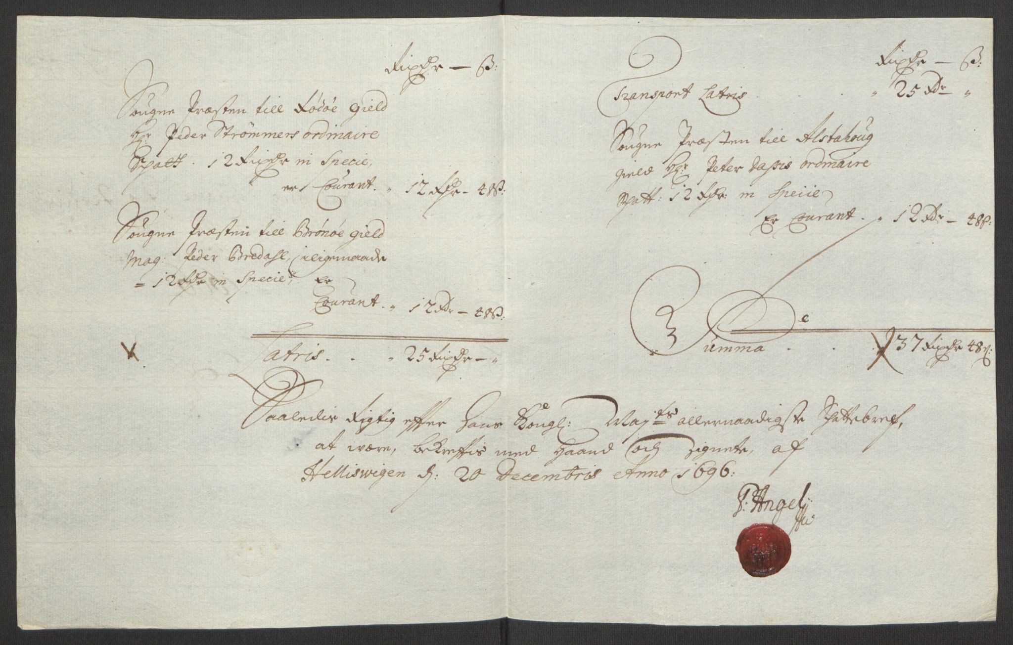 Rentekammeret inntil 1814, Reviderte regnskaper, Fogderegnskap, RA/EA-4092/R65/L4505: Fogderegnskap Helgeland, 1693-1696, s. 510
