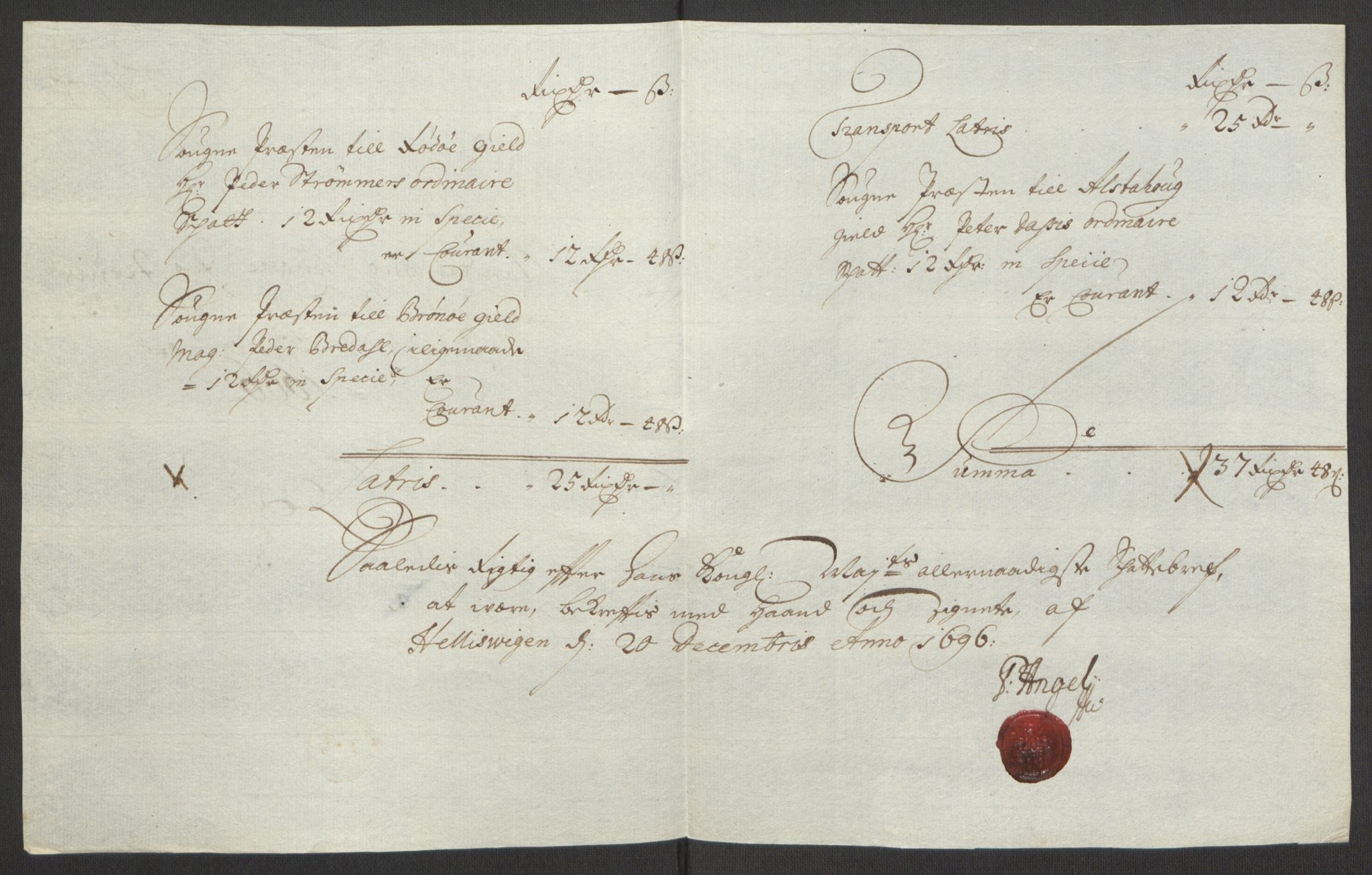 Rentekammeret inntil 1814, Reviderte regnskaper, Fogderegnskap, AV/RA-EA-4092/R65/L4505: Fogderegnskap Helgeland, 1693-1696, s. 510