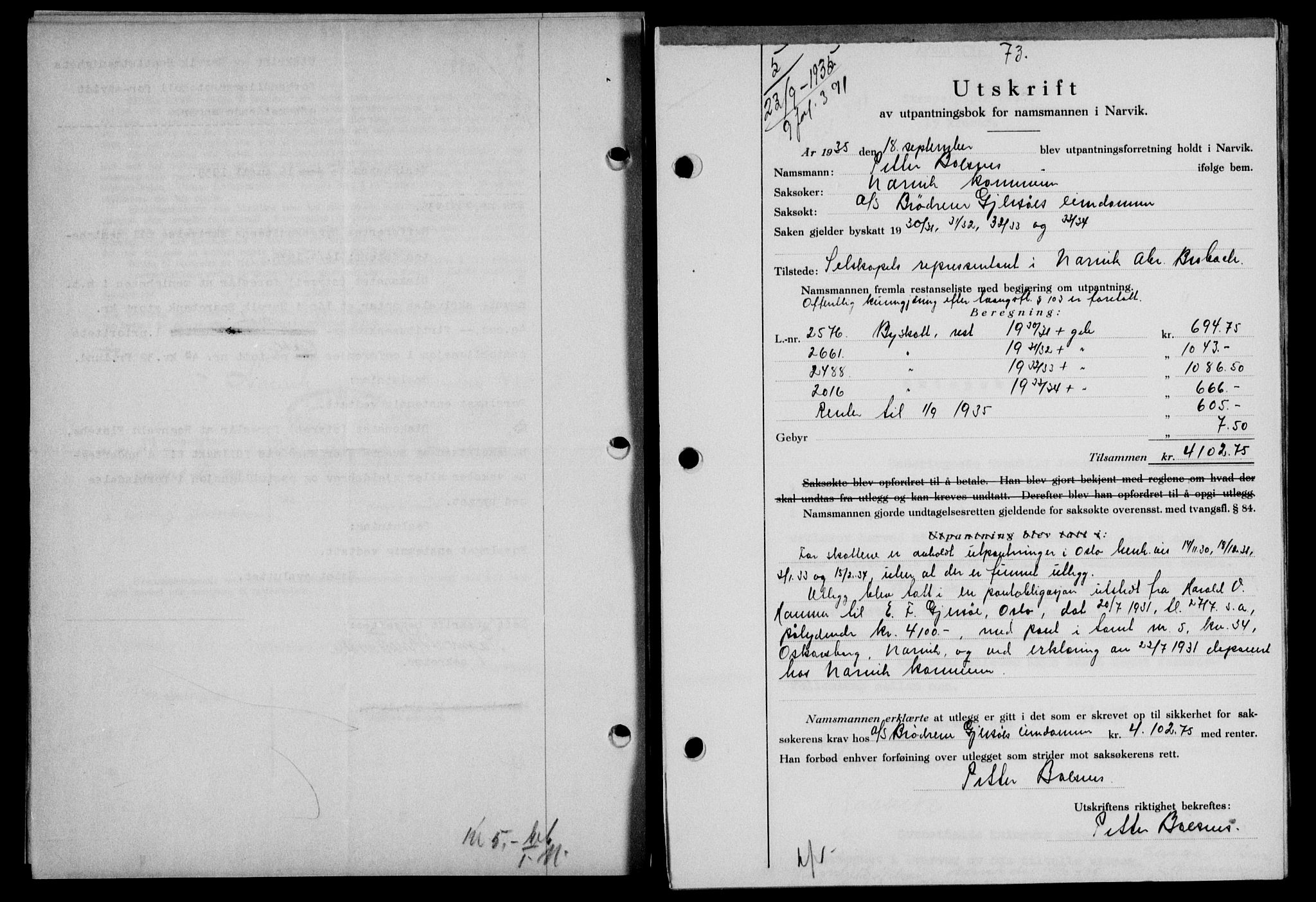 Narvik sorenskriveri, SAT/A-0002/1/2/2C/2Ca/L0011: Pantebok nr. 14, 1935-1937, Tingl.dato: 23.09.1935
