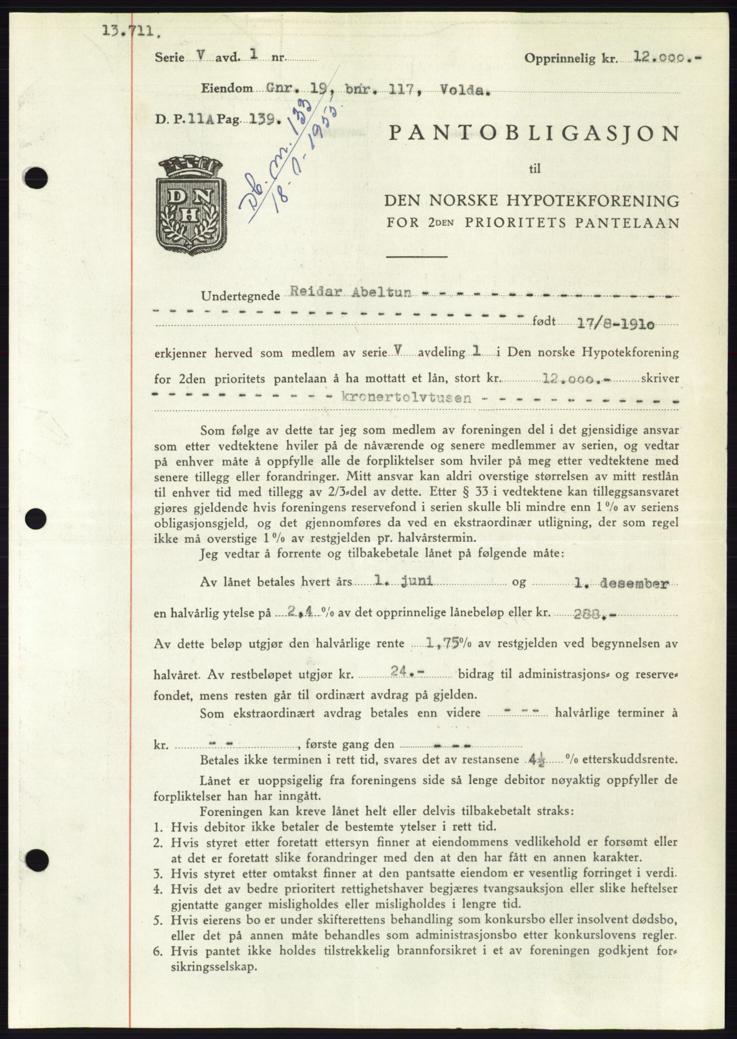 Søre Sunnmøre sorenskriveri, AV/SAT-A-4122/1/2/2C/L0126: Pantebok nr. 14B, 1954-1955, Dagboknr: 133/1955
