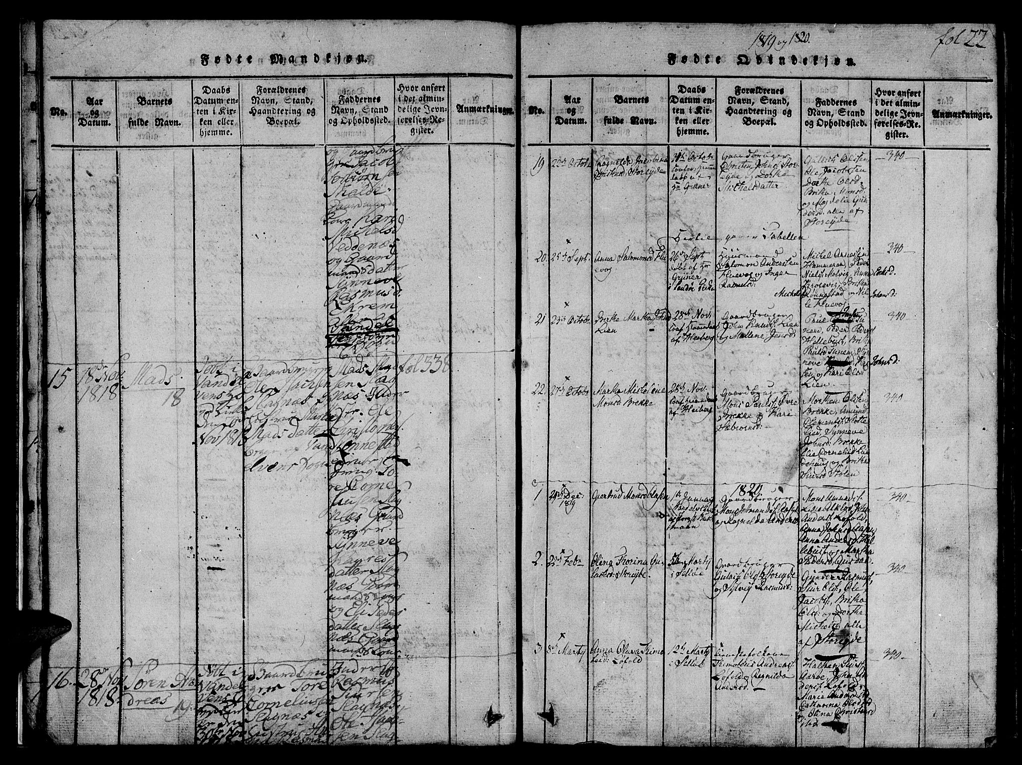 Ministerialprotokoller, klokkerbøker og fødselsregistre - Møre og Romsdal, SAT/A-1454/501/L0004: Ministerialbok nr. 501A04, 1816-1831, s. 22