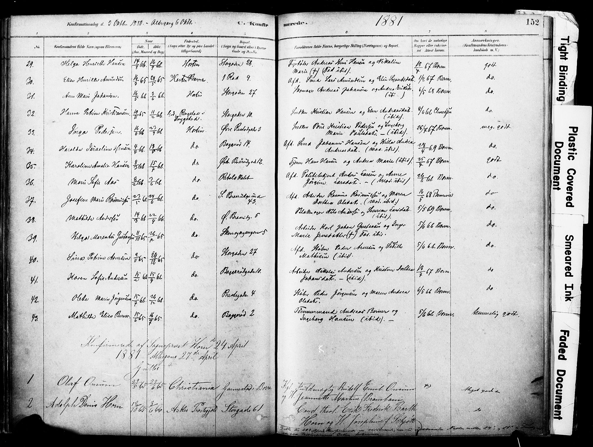 Horten kirkebøker, AV/SAKO-A-348/F/Fa/L0003: Ministerialbok nr. 3, 1878-1887, s. 152