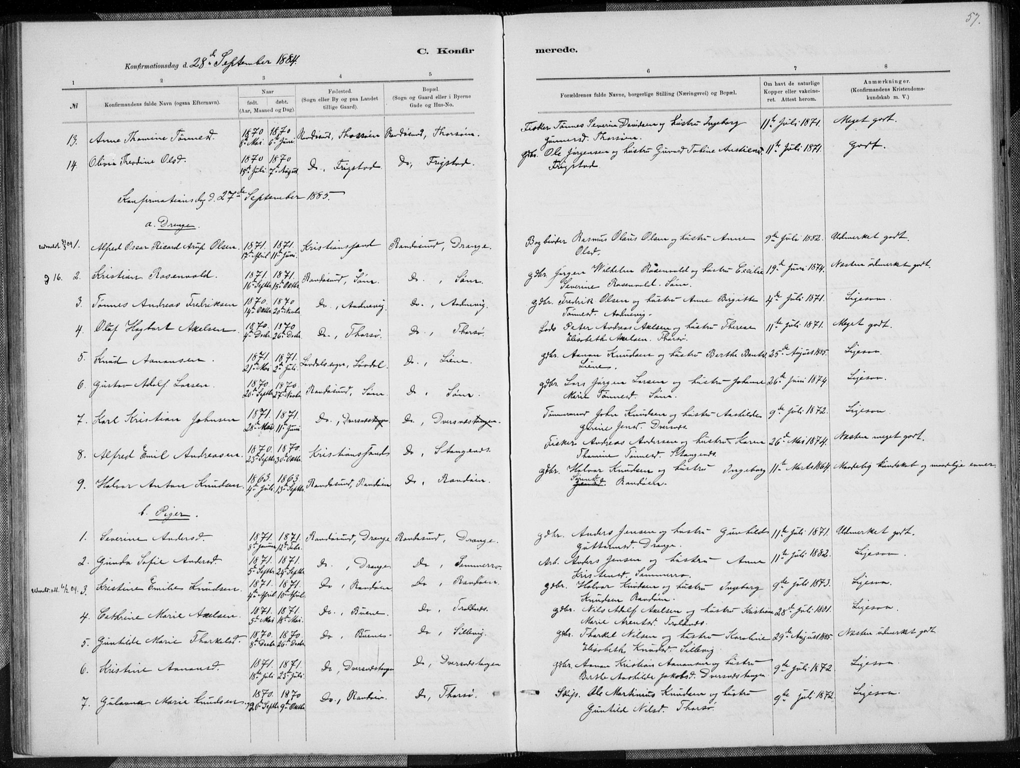 Oddernes sokneprestkontor, SAK/1111-0033/F/Fa/Fab/L0002: Ministerialbok nr. A 2, 1884-1903, s. 57