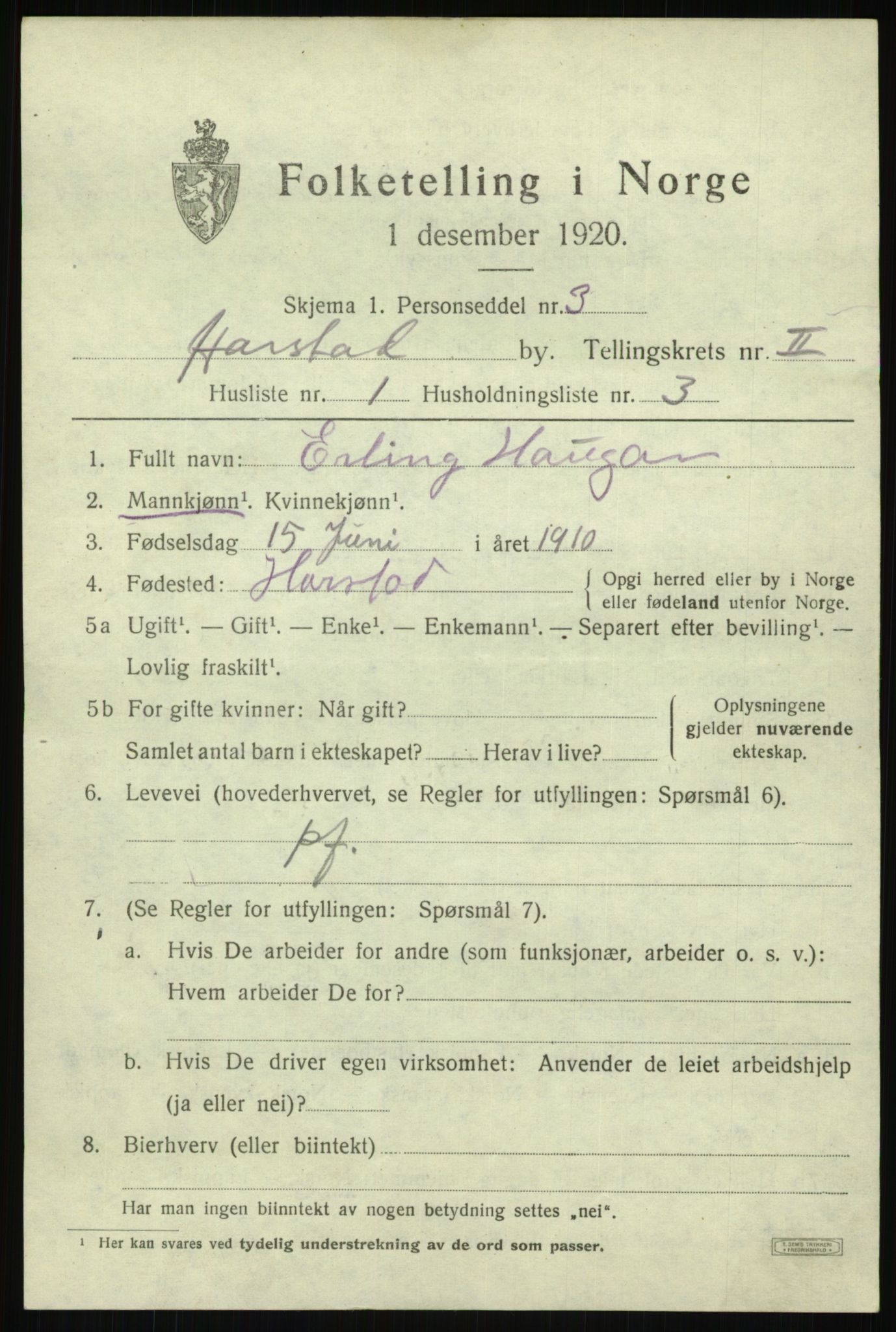 SATØ, Folketelling 1920 for 1901 Harstad ladested, 1920, s. 2966