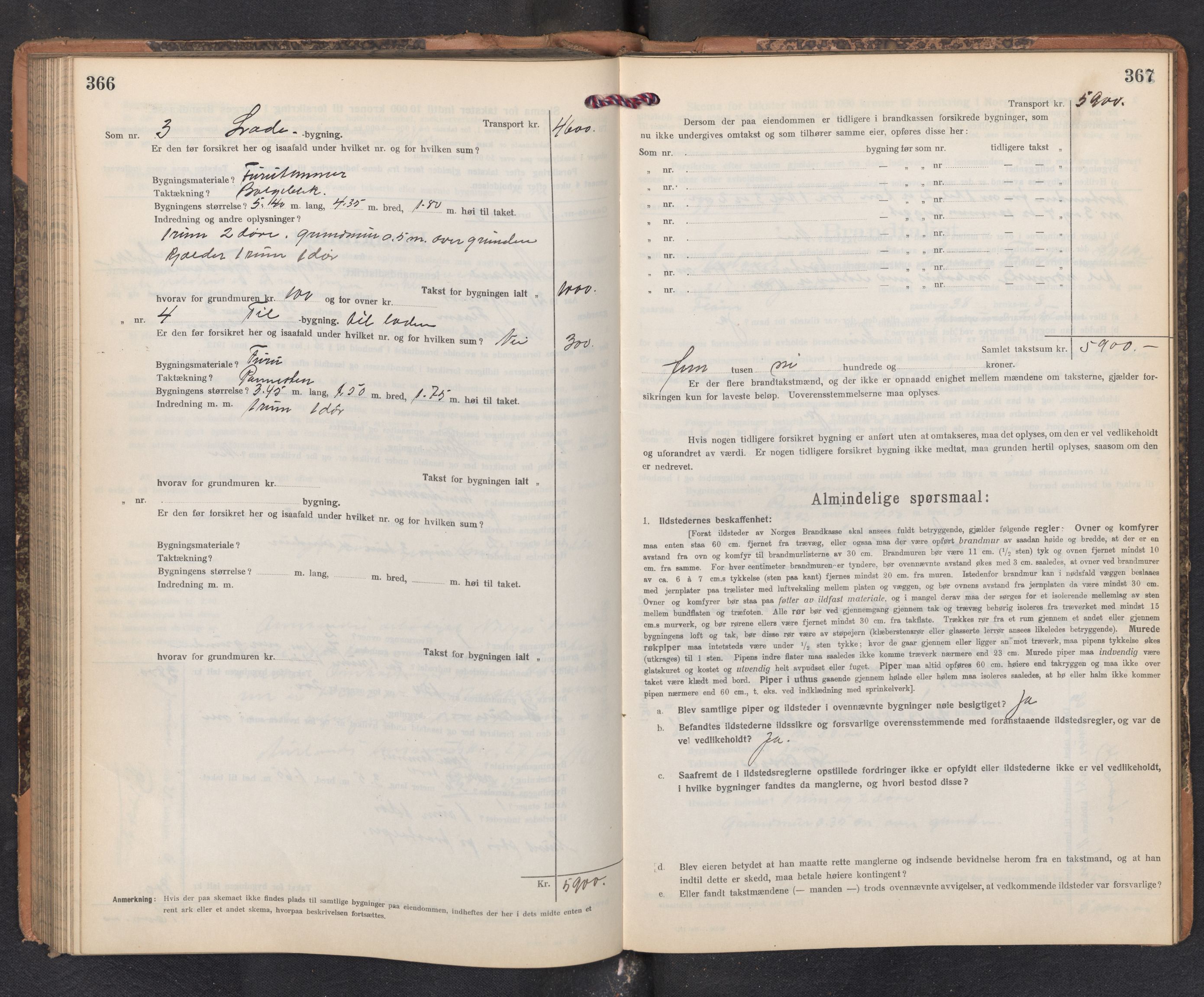 Lensmannen i Aurland, AV/SAB-A-26401/0012/L0006: Branntakstprotokoll, skjematakst, 1916-1922, s. 366-367