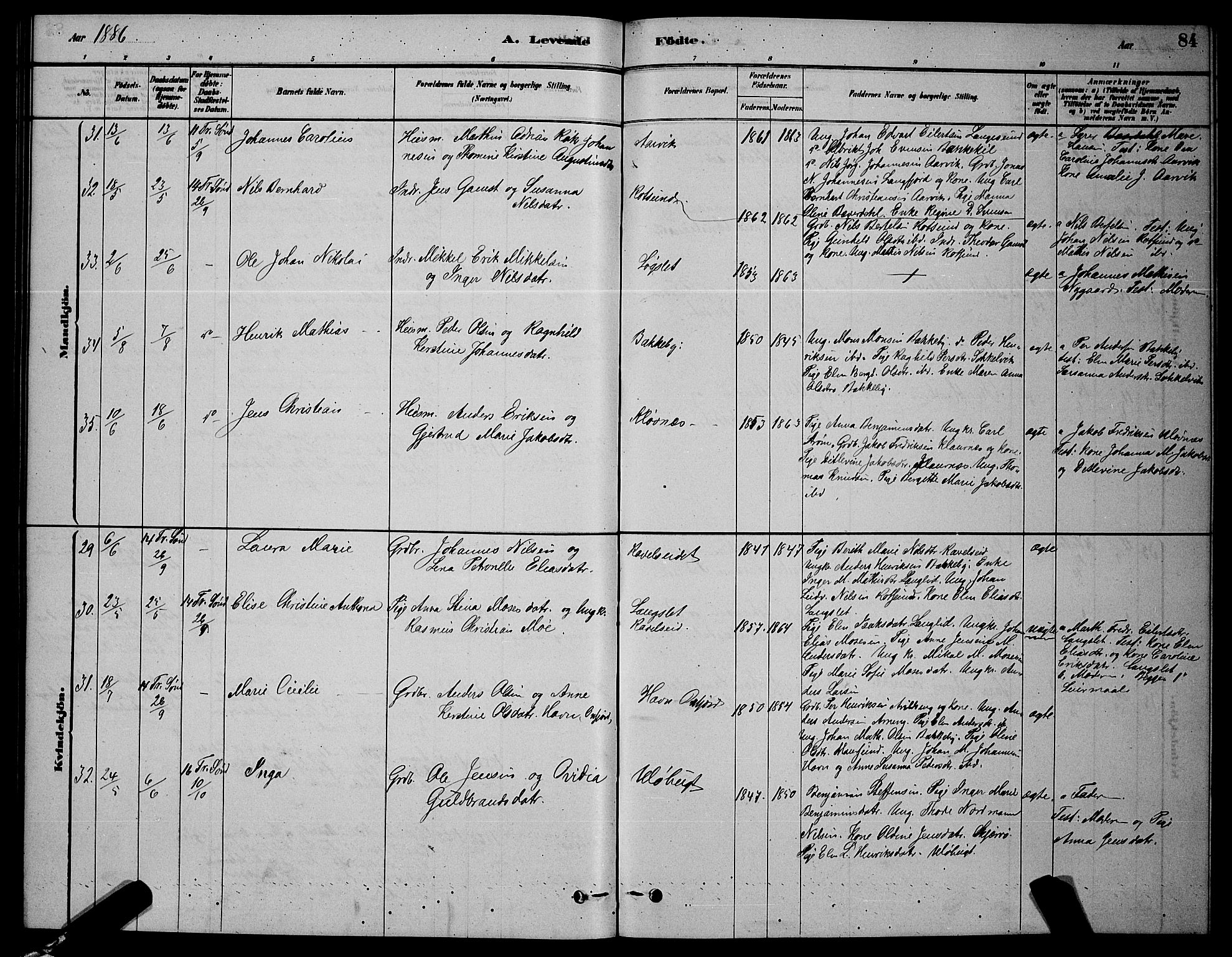 Skjervøy sokneprestkontor, AV/SATØ-S-1300/H/Ha/Hab/L0006klokker: Klokkerbok nr. 6, 1878-1888, s. 84