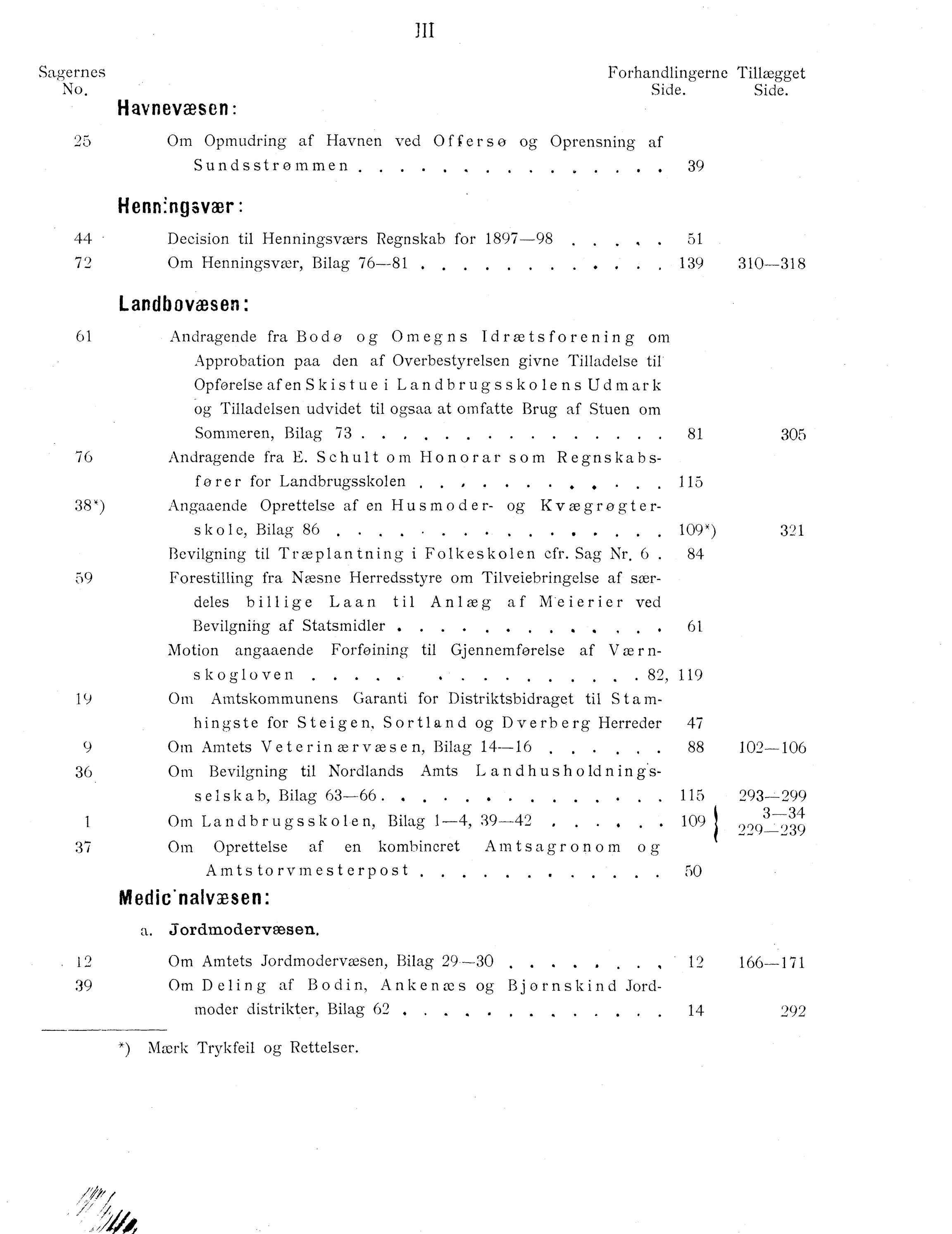 Nordland Fylkeskommune. Fylkestinget, AIN/NFK-17/176/A/Ac/L0022: Fylkestingsforhandlinger 1899, 1899