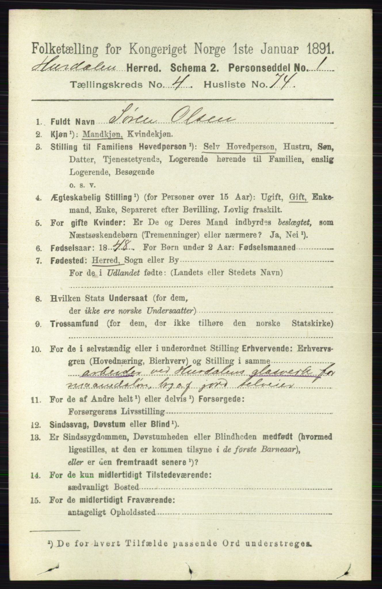 RA, Folketelling 1891 for 0239 Hurdal herred, 1891, s. 1896