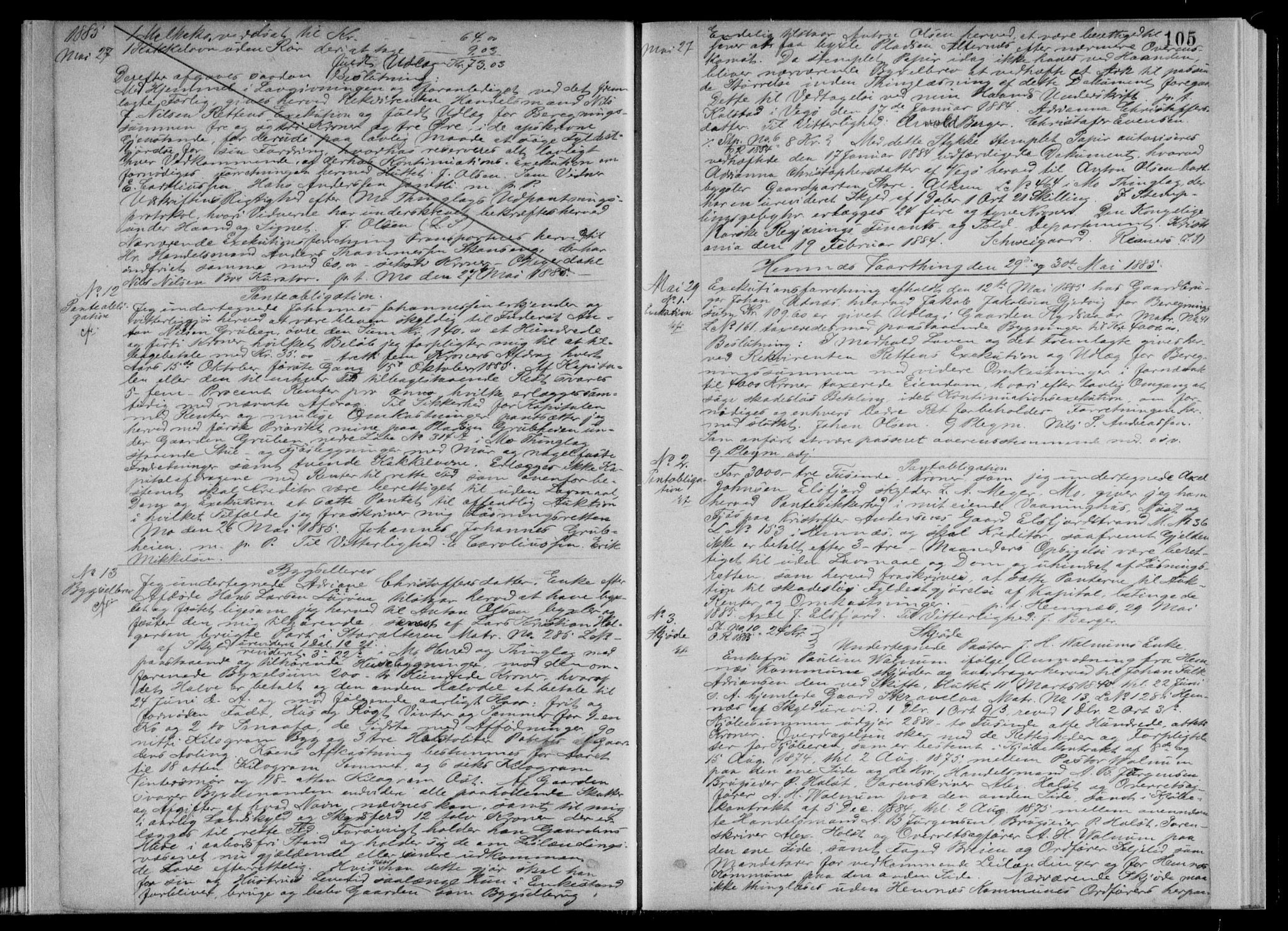 Rana sorenskriveri , SAT/A-1108/1/2/2C/L0007: Pantebok nr. 7I, 1884-1888, s. 105