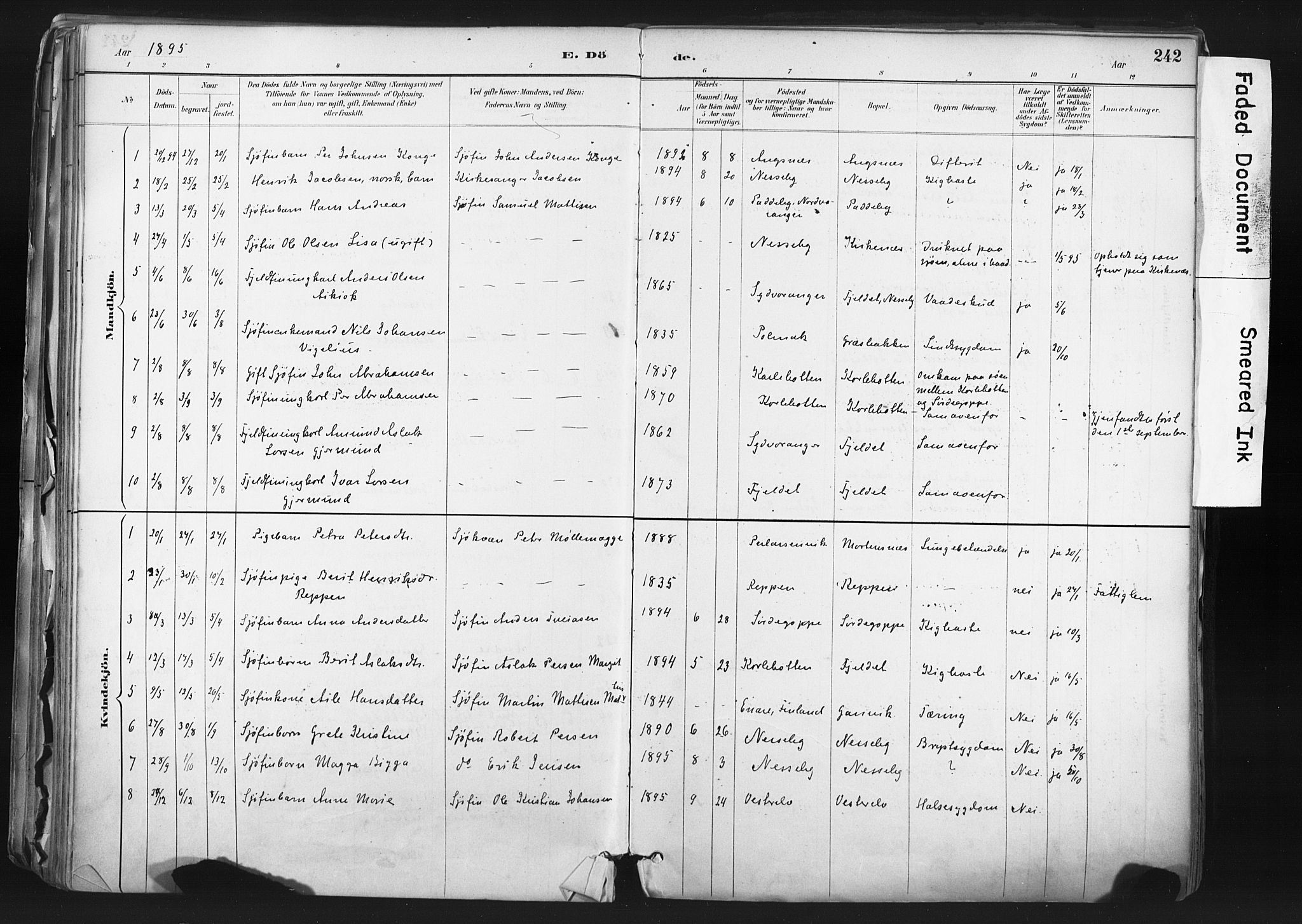 Nesseby sokneprestkontor, AV/SATØ-S-1330/H/Ha/L0006kirke: Ministerialbok nr. 6, 1885-1985, s. 242