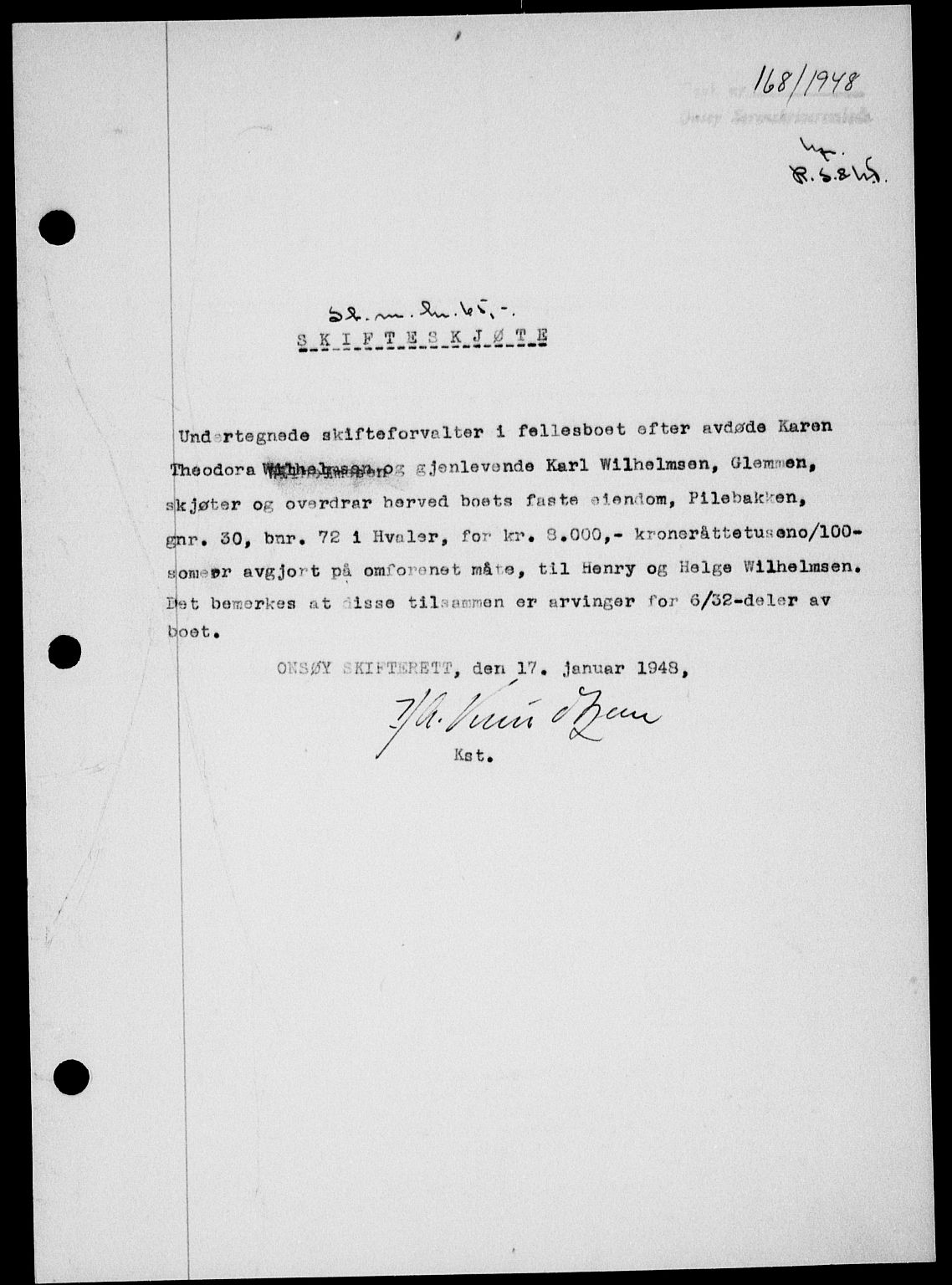 Onsøy sorenskriveri, SAO/A-10474/G/Ga/Gab/L0022: Pantebok nr. II A-22, 1947-1948, Dagboknr: 168/1948