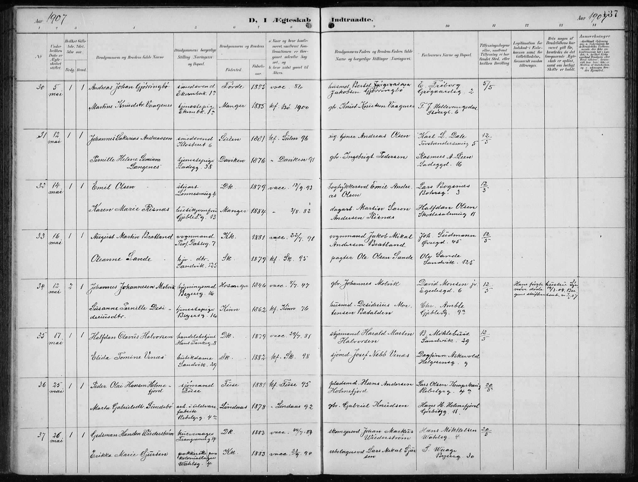 Sandviken Sokneprestembete, AV/SAB-A-77601/H/Ha/L0014: Ministerialbok nr. D 1, 1896-1911, s. 137