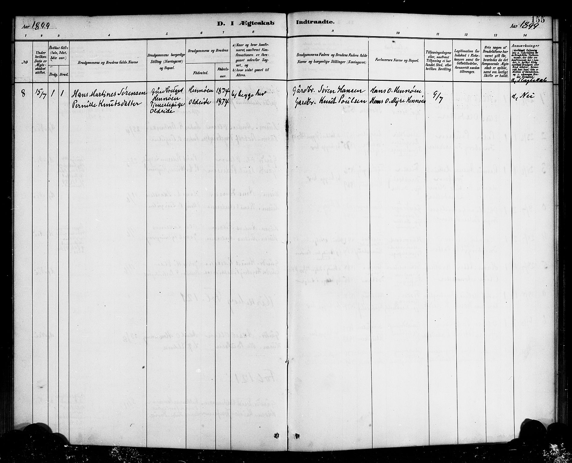 Davik sokneprestembete, AV/SAB-A-79701/H/Haa/Haad/L0001: Ministerialbok nr. D 1, 1882-1900, s. 155