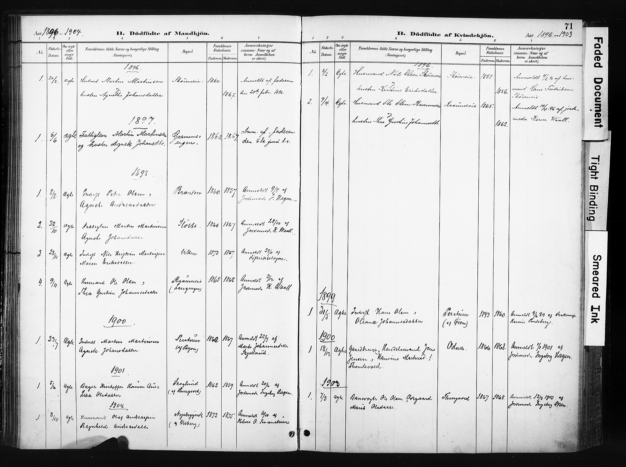 Søndre Land prestekontor, AV/SAH-PREST-122/K/L0004: Ministerialbok nr. 4, 1895-1904, s. 71
