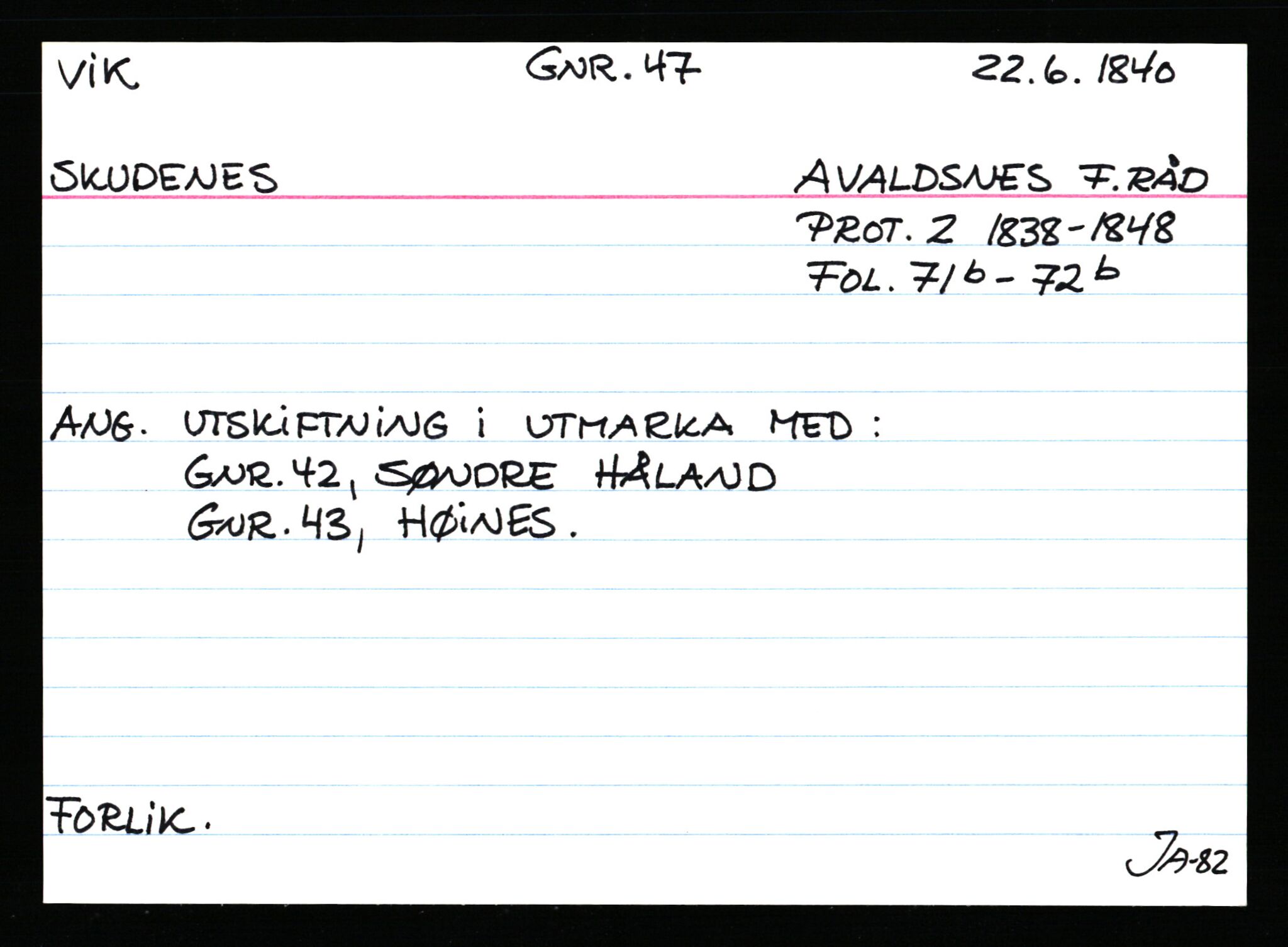 Statsarkivet i Stavanger, AV/SAST-A-101971/03/Y/Ym/L0067: Åstedskort sortert etter gårdsnavn: Vik - Vold, 1600-1950, s. 42