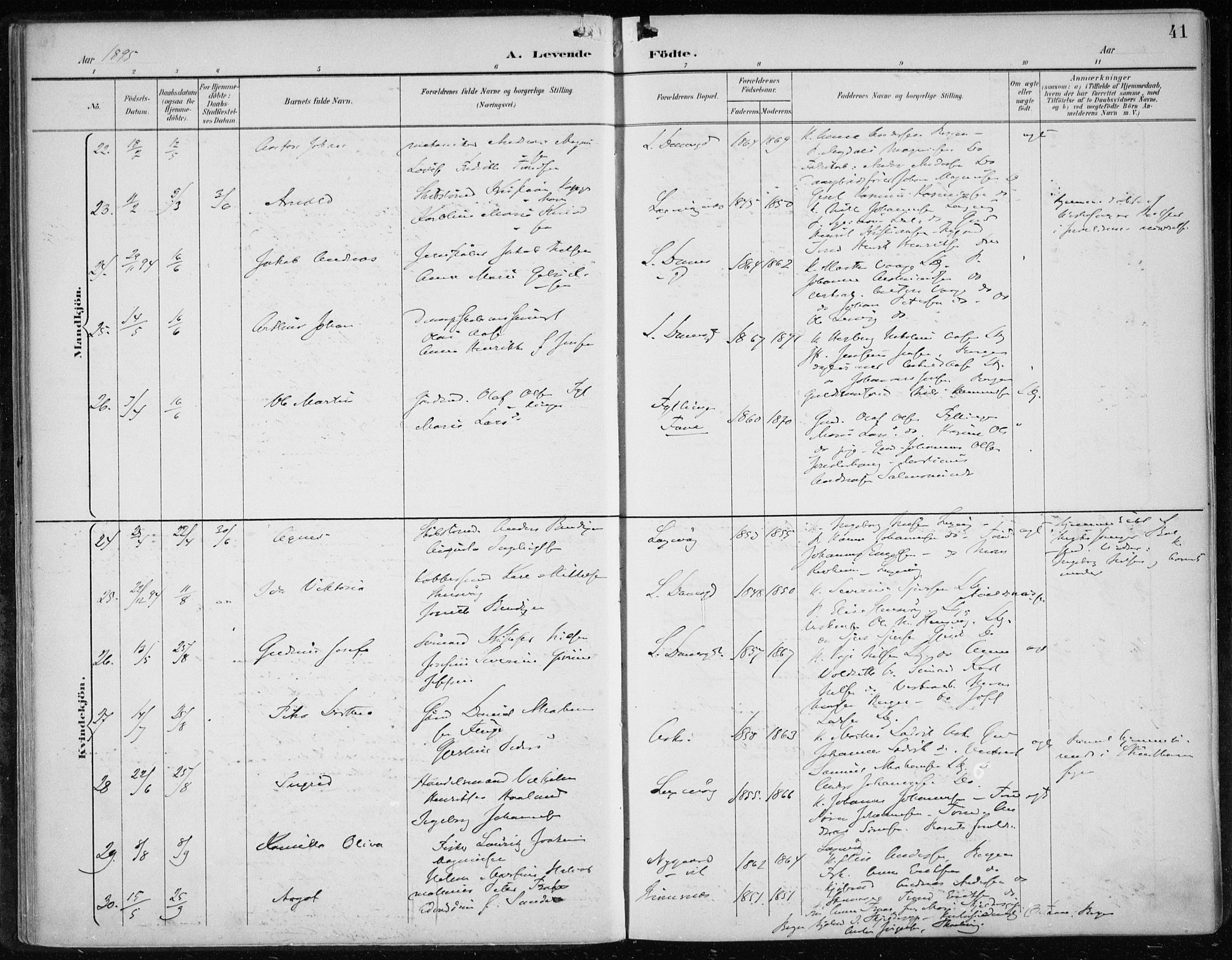 Askøy Sokneprestembete, AV/SAB-A-74101/H/Ha/Haa/Haae/L0003: Ministerialbok nr. E 3, 1891-1903, s. 41